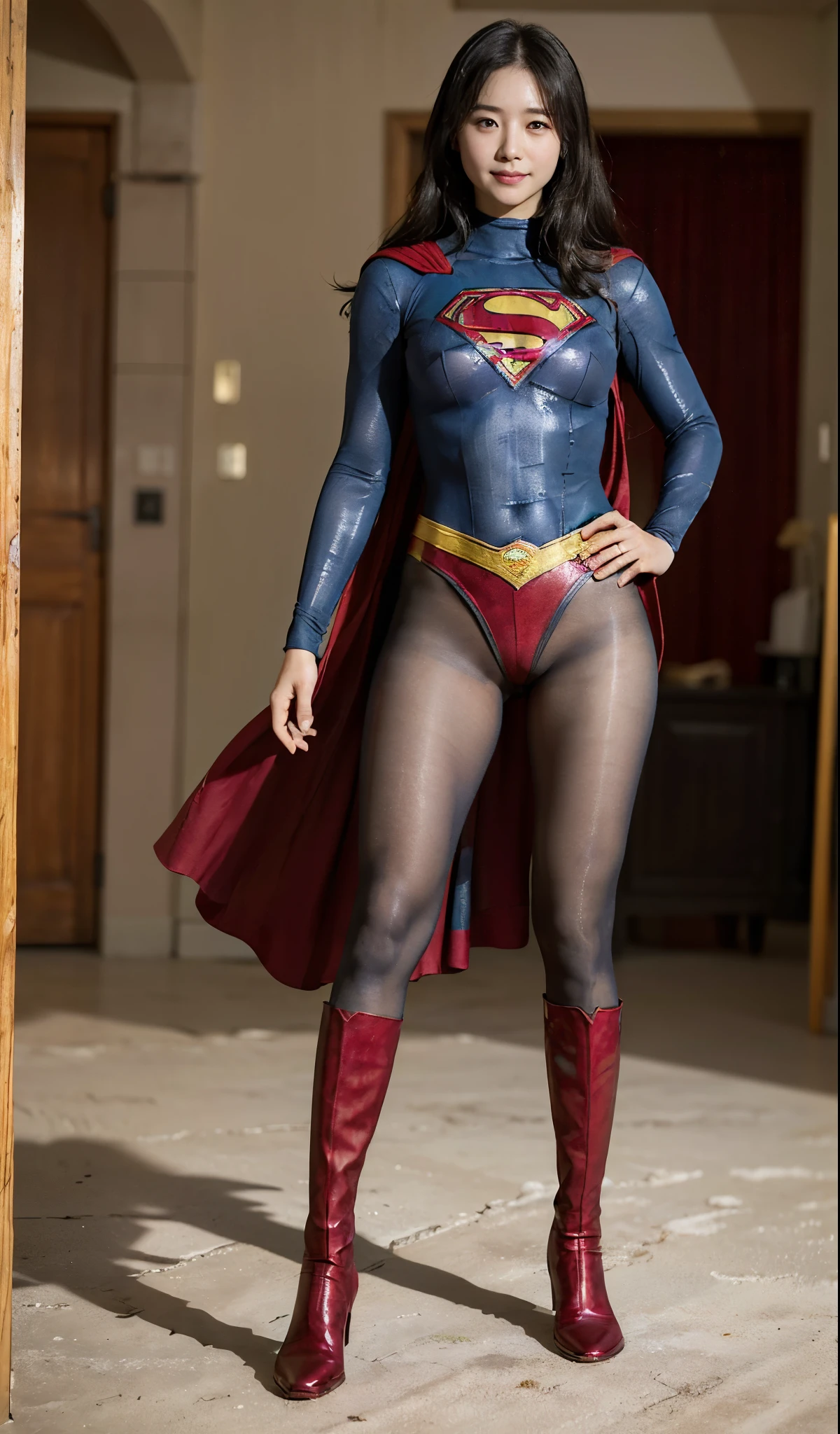 No background、(((Beautiful legs in black tights.)))、(((Legally express the beauty of your smile)))、((((Make the most of your original images)))、(((体にぴったりフィットするSupergirl Costume)))、(((Supergirl Costume)))、(((short and beautiful hair)))、(((suffering)))、(((Please wear black tights....、Wear red boots)))、((Best image quality、8K))、((Highest quality、8K、masterpiece:1.3))、(((Preserve background )))、Sharp focus:1.2、Beautiful woman with perfect figure:1.4、Slim Abs:1.2、Wet body:1.5、Highly detailed face and skin texture、8K