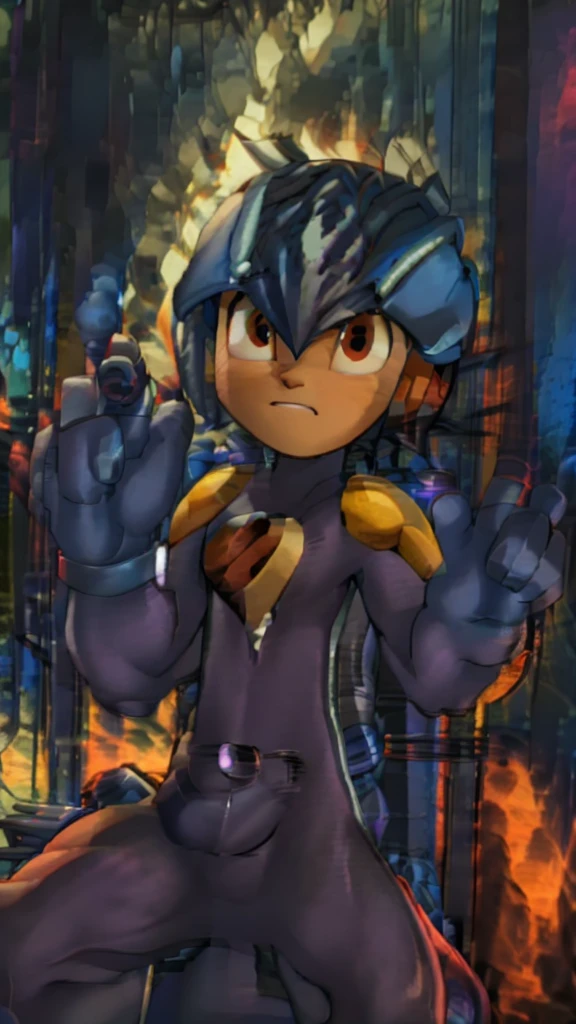 Two people,Rockman,Son Goku,Very large muscles,Purple Skin,Very big penis,armor,Black tentacles clinging to me,Young boy,Posing,Ninja,Sexual,Primary school students,excited,Lust,erection,bodybuilding,backup,Flaunting