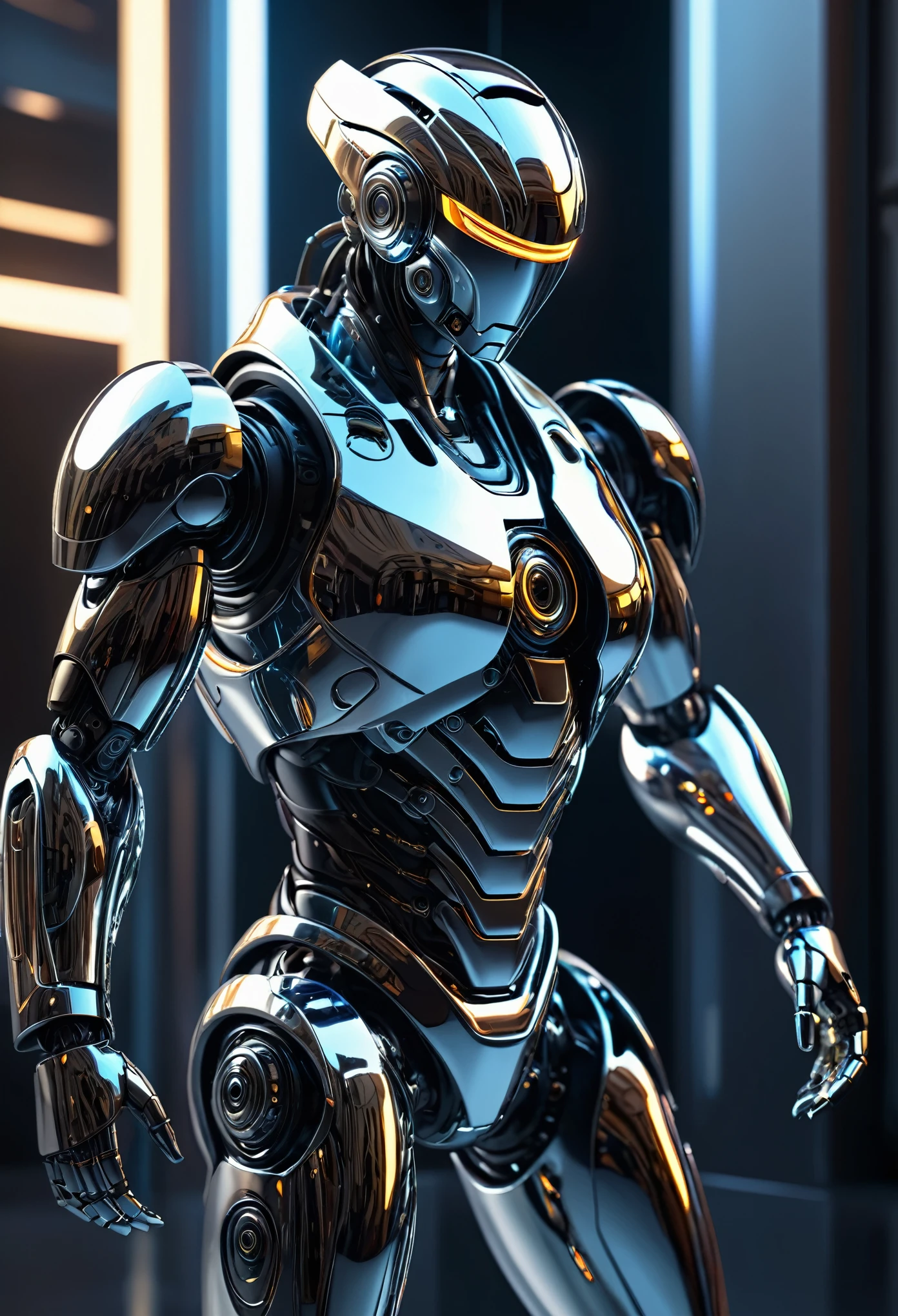 a liquid metal robot, metallic chrome body, futuristic cyborg, detailed mechanical parts, shiny reflective surface, dynamic pose, advanced technology, science fiction, cinematic lighting, dramatic shadows, vibrant colors, glowing energy effects, photorealistic, 8k, best quality, highly detailed