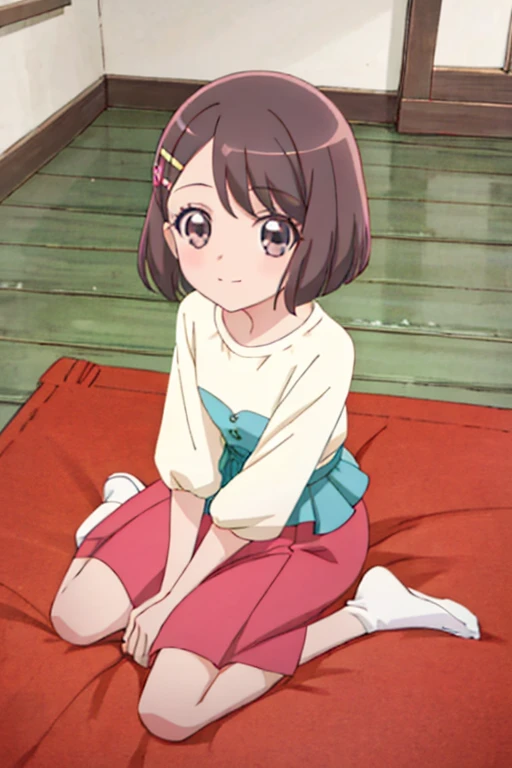 highest quality, masterpiece, One girl, alone, Alluring face, Sitting on the floor in seiza position:1.3、Looking up at the viewer、Western-style room、whole body, Hanadera Nodoka,