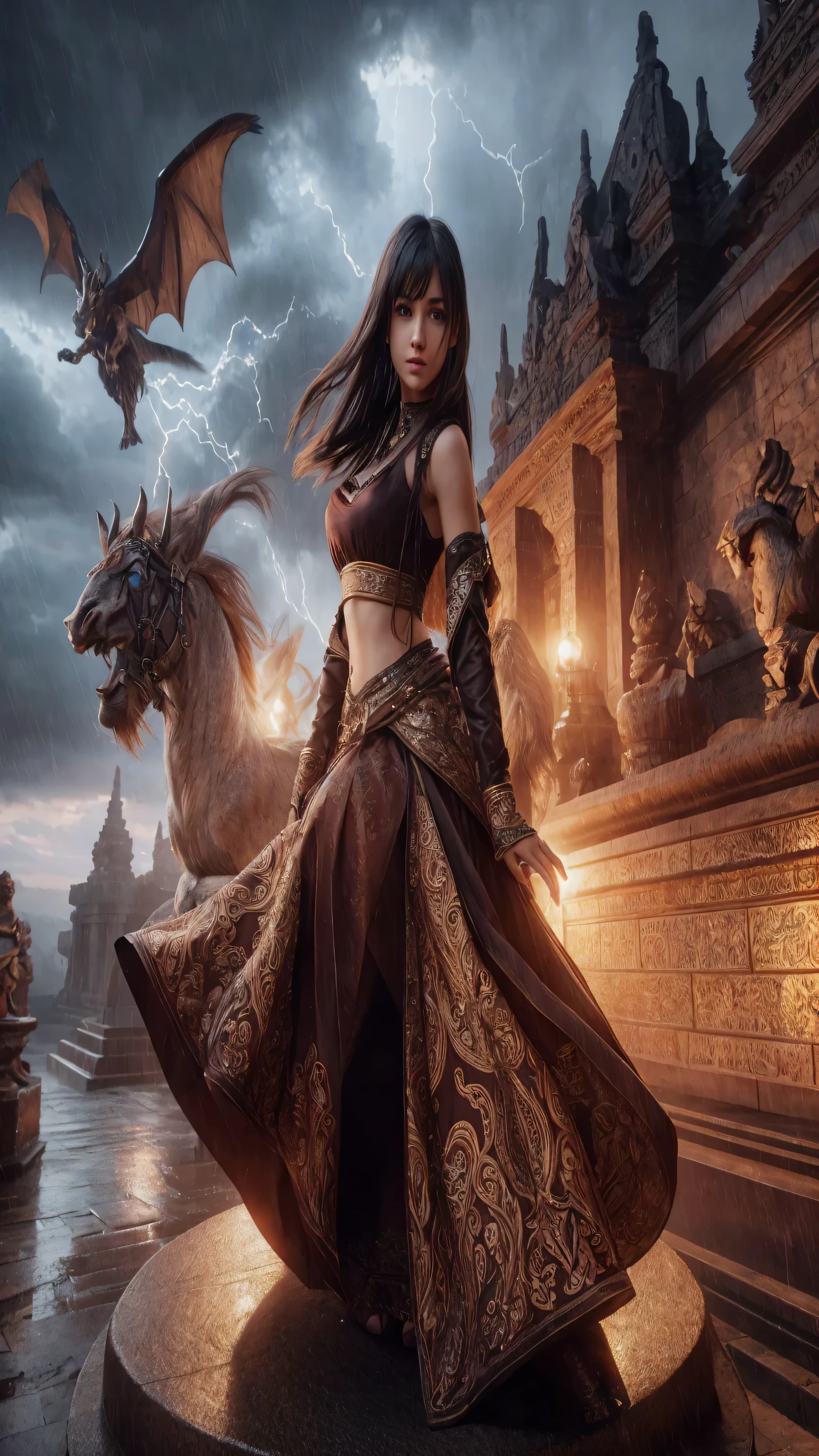 best quality, masterpiece:1.2), ultra high res, realistic, front lighting, intricate detail, Exquisite details and textures, 1girl, solo, face highlight, upper body, detailed face, ponytail, looking at viewer, Mmasterpiece, {extremely detailed CG unity 8k wallpaper}, Amazing, finely detail, solo, detailed background, beautiful detailed eyes, cleavage, bright pupils, {{full body}, }, dynamic pose, looking at viewer, detailed clothes, cinematic lighting, close-up, best quality, Masterpiece quality, best quality, high_quality, high_resolution, masterpiece*portait, whitespace, colorful, 1girl, solo, black_hair, prism hair, realistic eyes, realistic eyes, full_body, realistic hand, realistic finger, good finger, real texture, real image, serious, masterpiece realistic