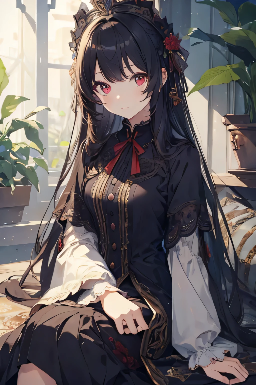 masterpiece、highest quality、highest quality、Hair quality and shine、Small face、Sitting、Very detailed, beautiful, Big eyes、Super detailed, clear and beautiful faces、(Cute illustrations:1.2), High resolution, Super detailed, highest quality, Embarrassing 、Red eyes