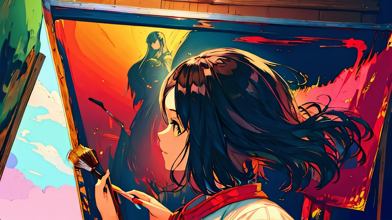 Fantasy,Legal,Painting,draw,girl,profile,Black Hair,Paint,palette,Fantasy