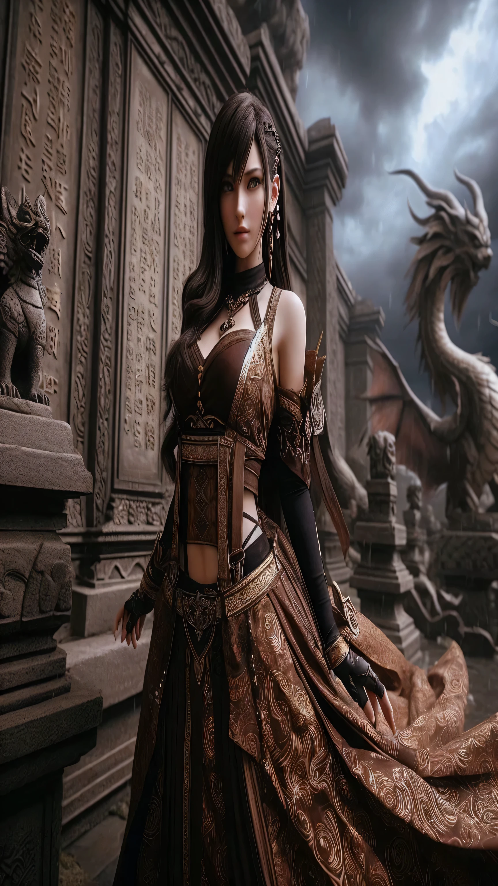 An ancient Chinese painting, ancient Chinese background, mountains, rivers, auspicious clouds, pavilions, sunshine, masterpieces, super detail, epic composition, ultra HD, high quality, extremely detailed, official art, unified 8k wallpaper, Super detail, 32k a woman in a black dress posing for a picture, dressed anya taylor - joy, maya ali as d&d mage, maya ali as d&d sorcerer, black boots, black gloves!! and boots, maya ali as a d&d sorcerer, killer boots, anya taylor - joy vampire queen, emma watson as black canary, professional modeling