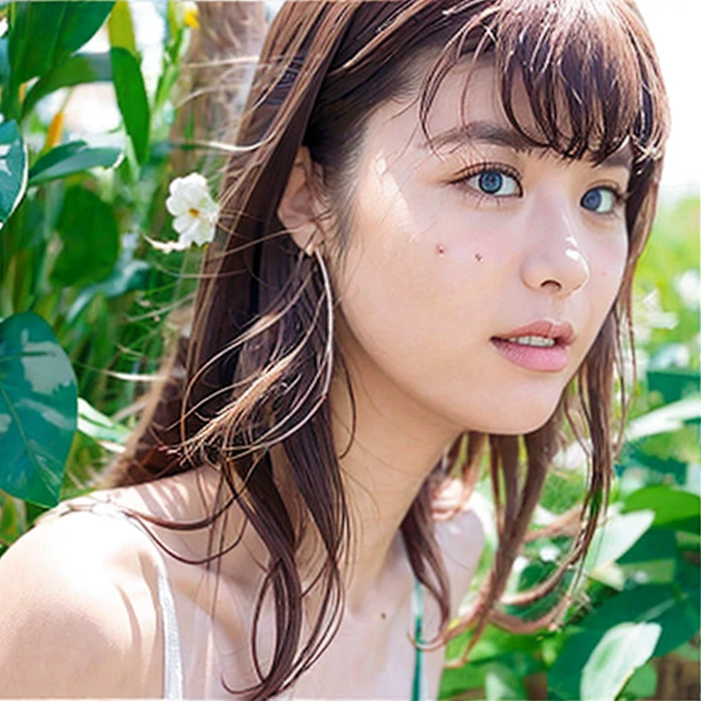 ((((((All Nude))))))((((((((Nipples、pubic hair))))))))1girl in,Very beautiful 16 year old Japan woman、beautidful eyes、cleavage of the breast、I met some colorful birds、the wind、cloudy ash sky、It's raining a little、Body like a model、JumpHigh-level image quality、Top image quality、Looking at the camera、Focus on the eyealdives、shores、I found a cave in the jungle and went inside.