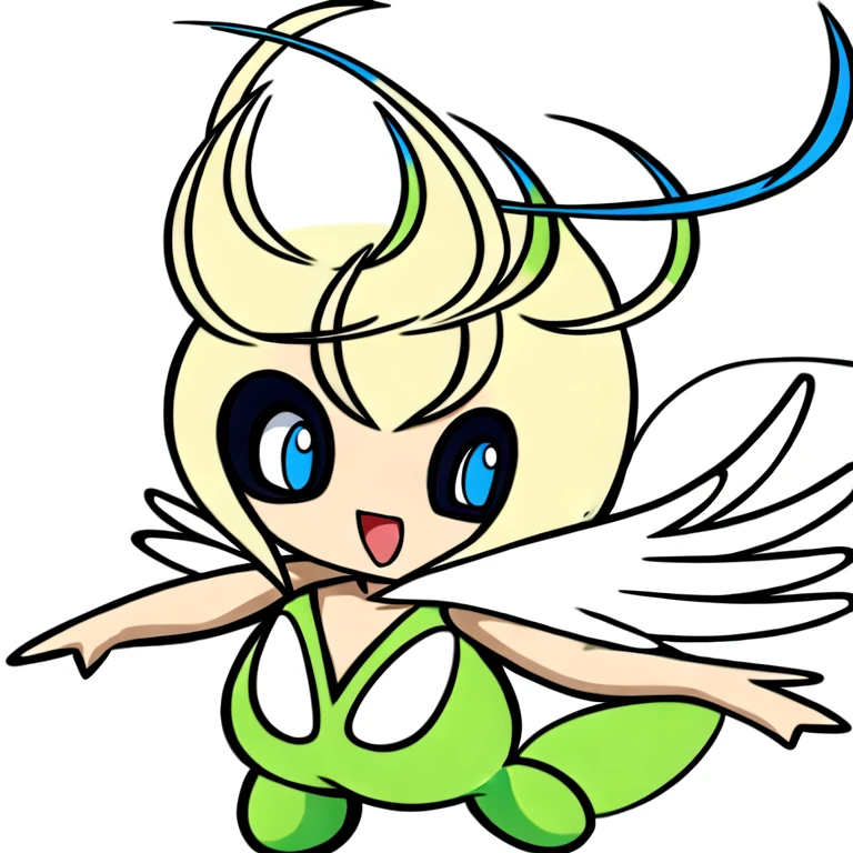 (masterpiece, best quality:1.2),solo,celebi \(pokemon\),pokemon \(creature\),full body,no humans,blue eyes,happy,looking at viewer,smile,
wings,ahoge,standing