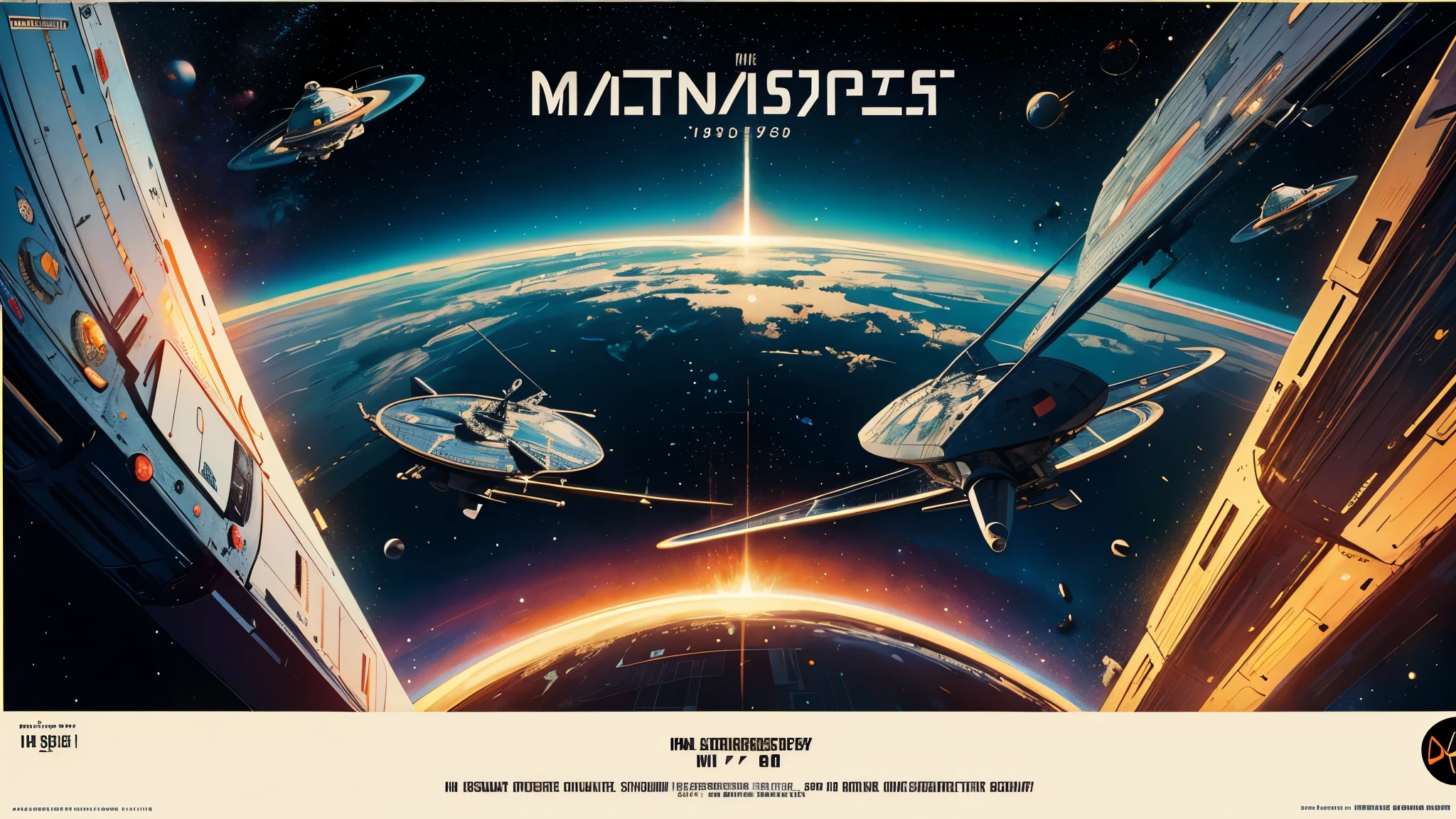 (masterpiece, highest quality), 8k wallpaper, very detailed, poster, vintage science fiction, 1960s,(((space thriller cinematic movie poster))), (bauhaus), shape,abstract, mid century modern, movie poster, vintage, Perfect Lady,anime,1970's,halftone,speech bubble