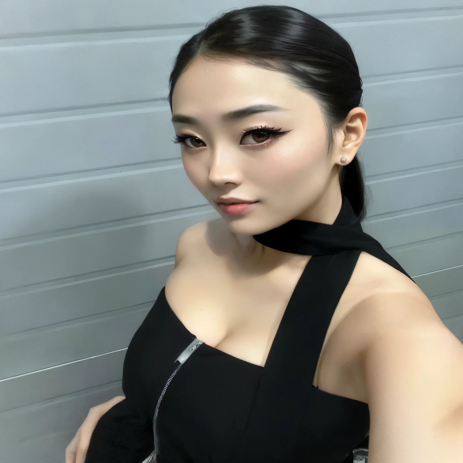 there is a woman in a black dress posing for a photo, Yoshitomo Nara, dilraba dilmurat, deayami kojima, chiho, chiho ashima, Heonhwa Choe, Kiyoko Suzuki, Harumi, Lee Ji-eun, Lee Ji-eun, Hwang se-é, ayamin para quem