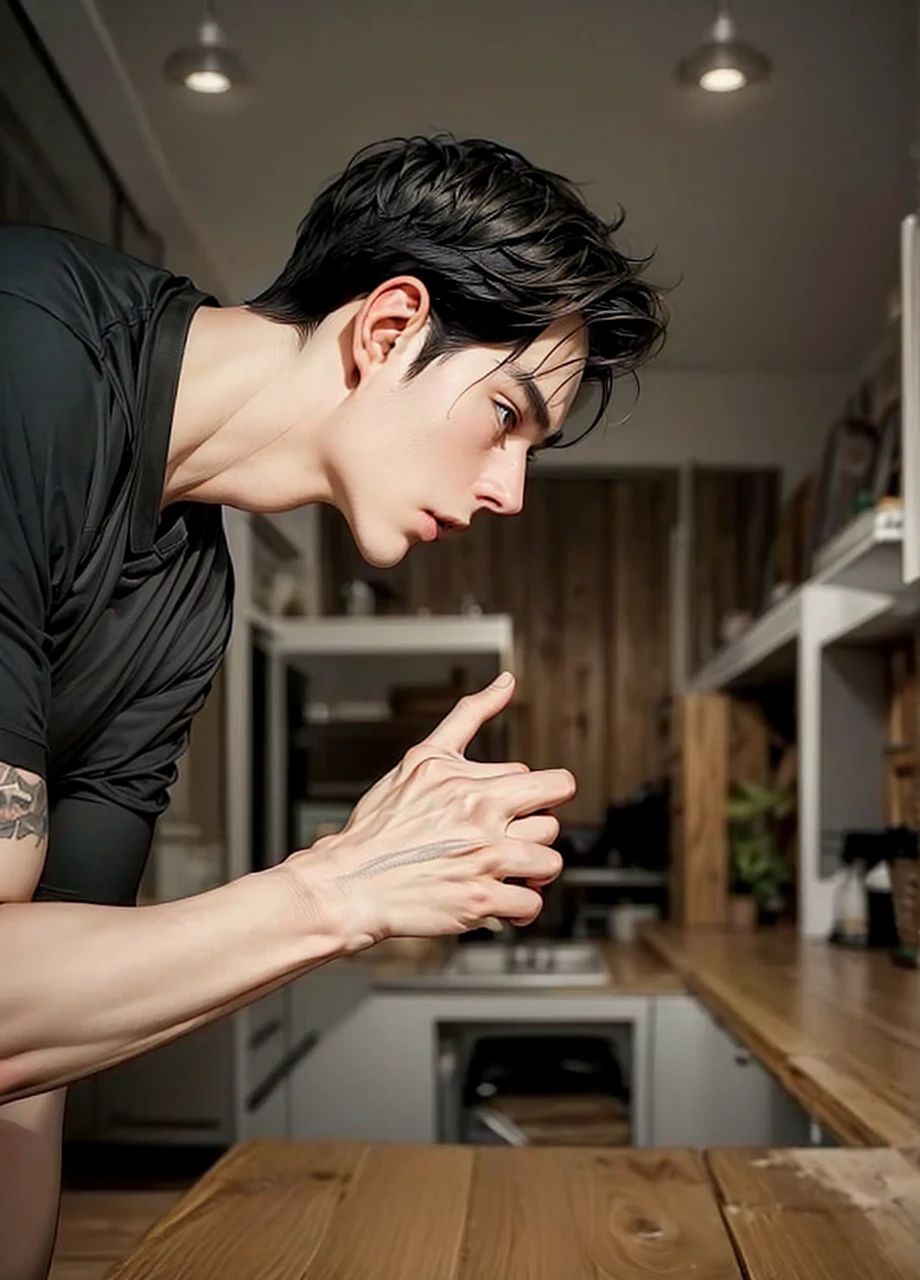 Masterpiece of man, Adult man with firm facial features like an Dutch, black eye, his nose is sharp, mature, black eyes, neat short balck hair, very handsome, white, clean, smooth skin, muscle body realistic,