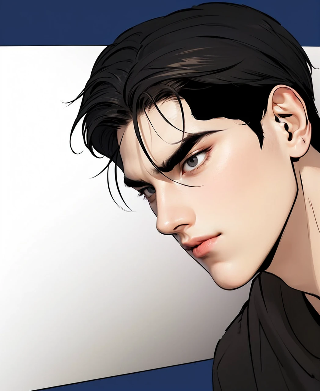 Masterpiece of man, Adult man with firm facial features like an Dutch, black eye, his nose is sharp, mature, black eyes, neat short balck hair, very handsome, white, clean, smooth skin, muscle body realistic,