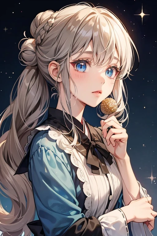 Ruruka has dusty brown, almost gray, hair and dark blue eyes. It is held up in a bun most of the time, though sometimes she lets it down in pigtails. SPARKLE; GLITTER