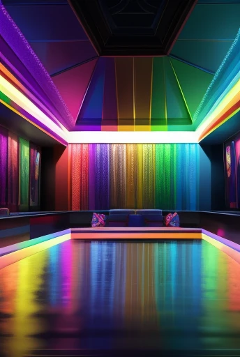 "Masterpiece by RainbowArtist99, a mesmerizing depiction of a group of vibrant, rainbow-colored, anthropomorphic men. Each figure is intricately detailed, with muscular physiques and delicately rendered, expressive faces. Set in a trending, vividly lit, talking room, they are engaged in animated conversation, their eyes sparkling with energy and bright, rainbow irises. The background is a detailed, dynamic urban scene, filled with pops of color and sharp focus elements, giving the scene an ultra-realistic feel. This stunning, high-quality piece is sure to make a splash on ArtStation, showcasing the artist's exceptional skills in