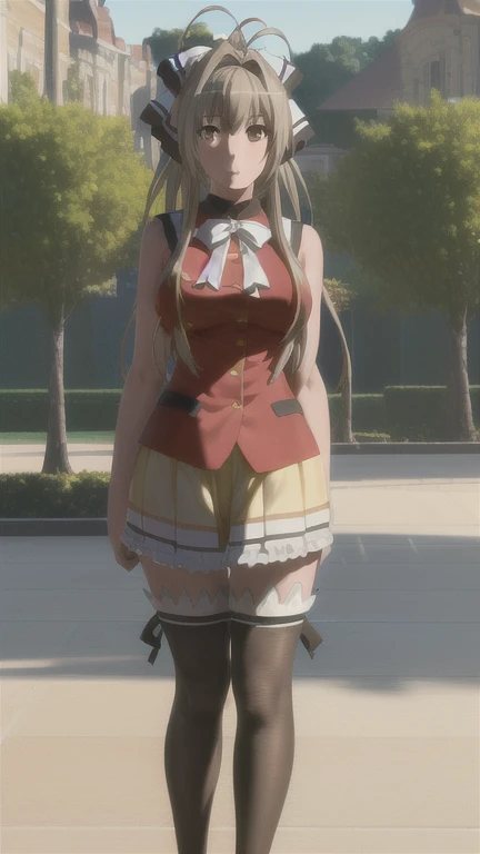 1 chica, Sento Isuzu, uniforme-isuzu, solo, de pie, feliz, parque de atracciones, (ultra high resolution,mejor calidad), (8K, mejor calidad, obra maestra:1.2), professional lighting, physically based rendering, high resolution, absurdos,
