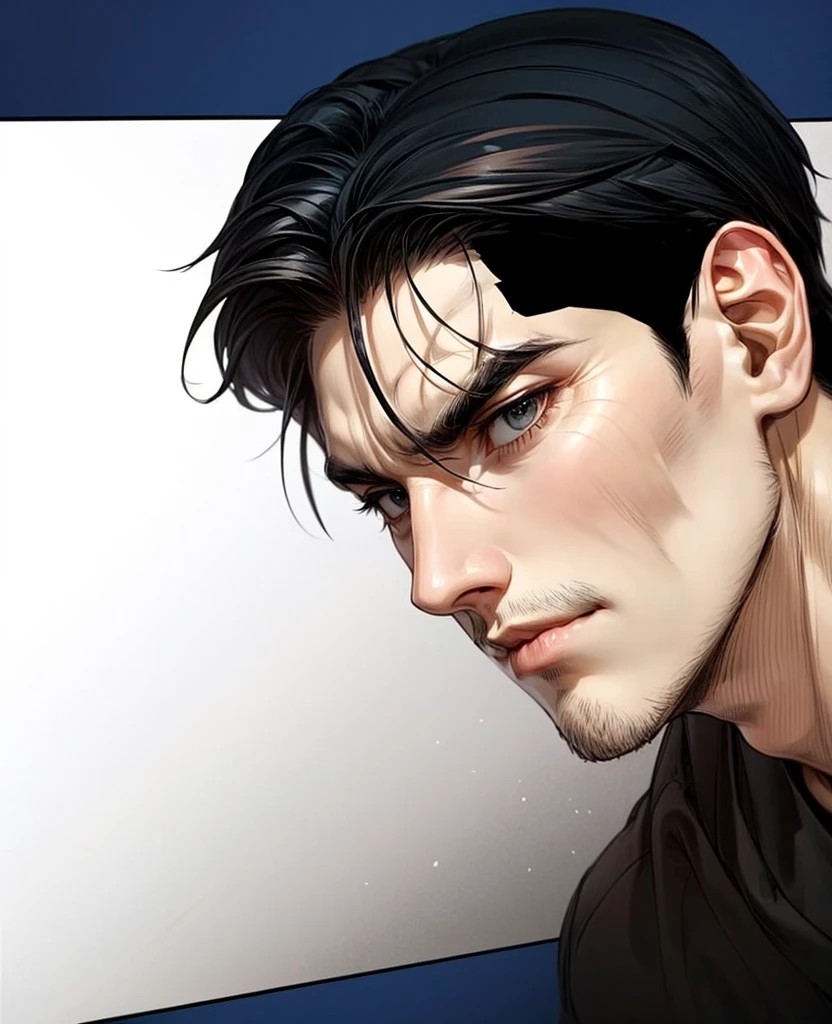 Masterpiece of man, Adult man with firm facial features like an Dutch, black eye, his nose is sharp, , black eyes, neat short balck hair, very handsome, white, clean, smooth skin, muscle body realistic,
