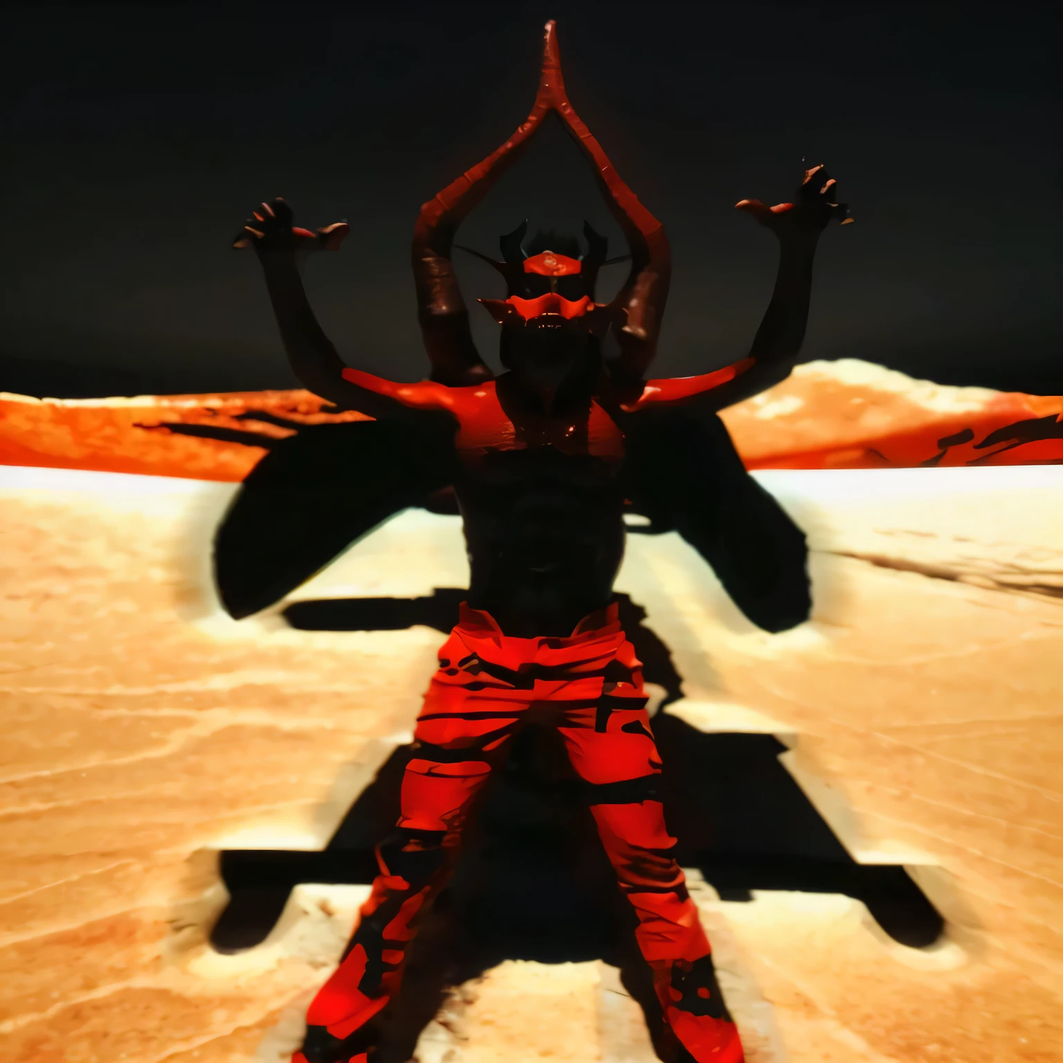 A strange and bizarre disgusting being red with plastic texture with horns on a white background 3d