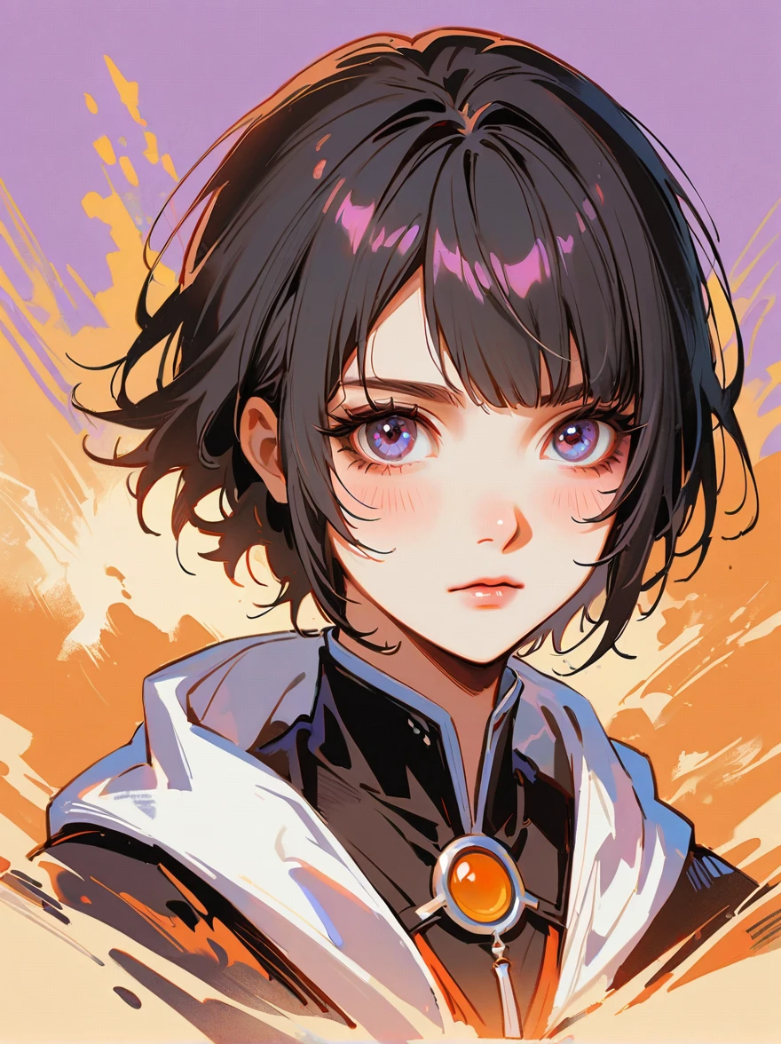 yinji, Dark and Broken, prospect: 1girl, Intense expression, holding a gun, (Symmetrical hair accessories，white hair，Purple long braids，Purple Eyes), Standing in a desolate wasteland, (background: 1boy，Yingwu，strong，Black short hair:1.9), 1yj1