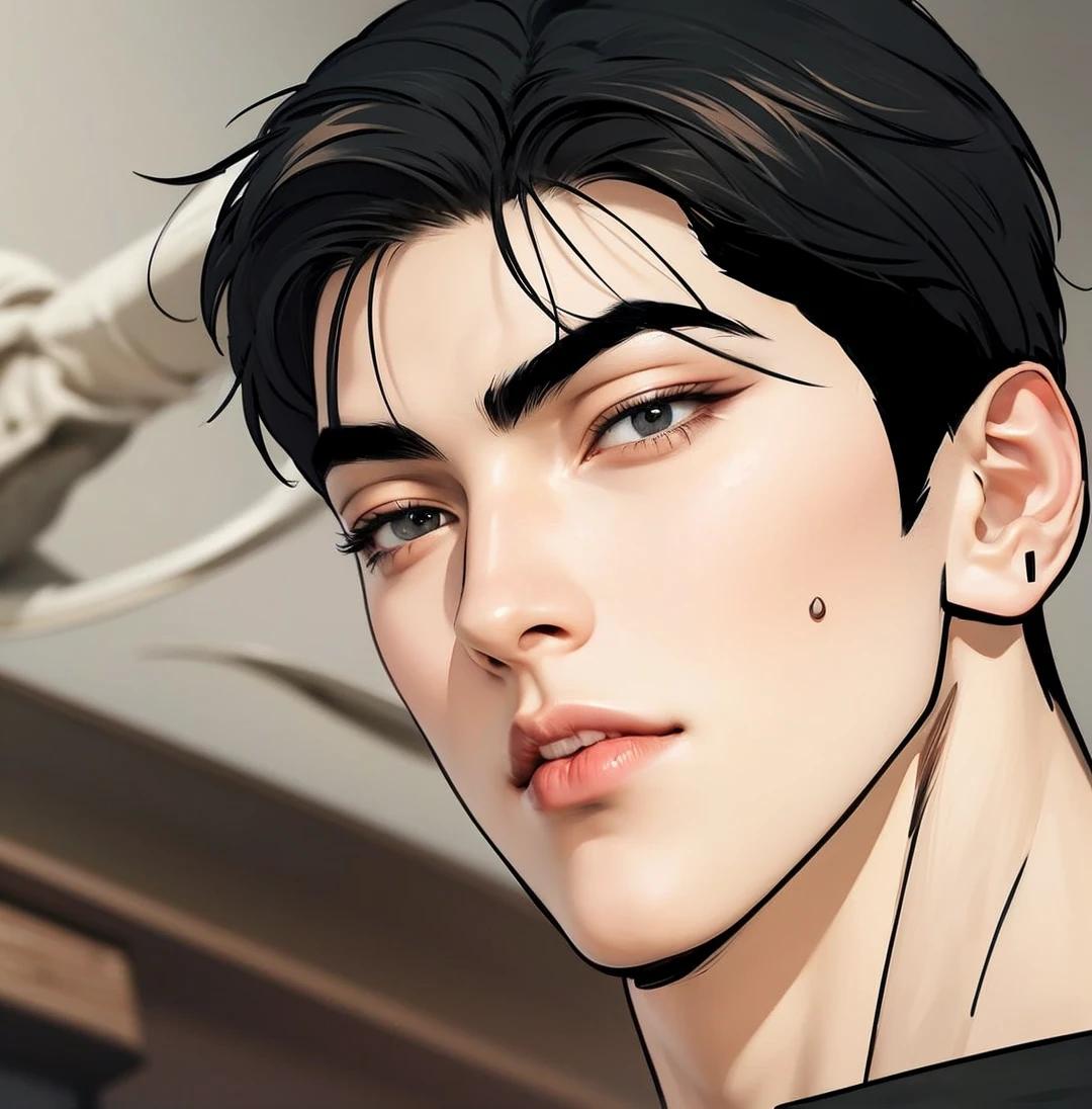 Masterpiece of man, Adult man with firm facial features like an Dutch, black eye, his nose is sharp, mature, black eyes, neat short balck hair, very handsome, white, clean, smooth skin, muscle body realistic,