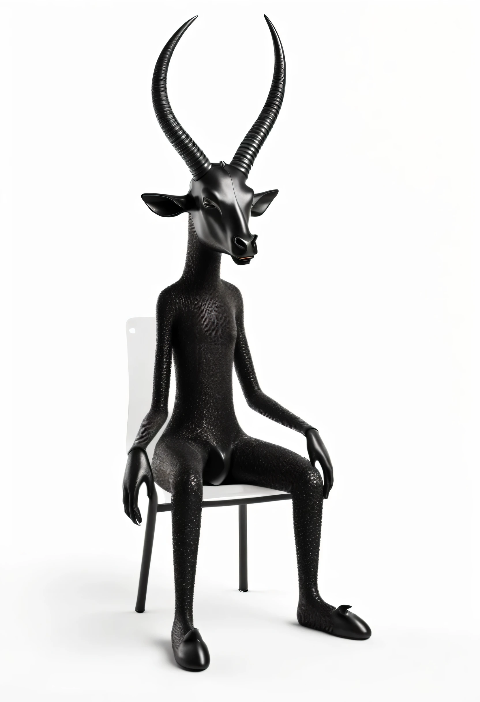 A strange and bizarre No arm and no leg disgusting being black with plastic texture with horns on a white background 3d