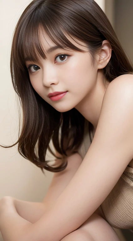masutepiece, Best Quality, Illustration, Ultra-detailed, finely detail, hight resolution, 8K Wallpaper, Perfect dynamic composition, Beautiful detailed eyes, Women's Fashion Summer,Bob in Short, Marron Beige Hair, A little bigger, Natural Color Lip, Bold sexy poses, Smile, Harajuku, 20 years girl, Cute, Sexy shot looking at camera