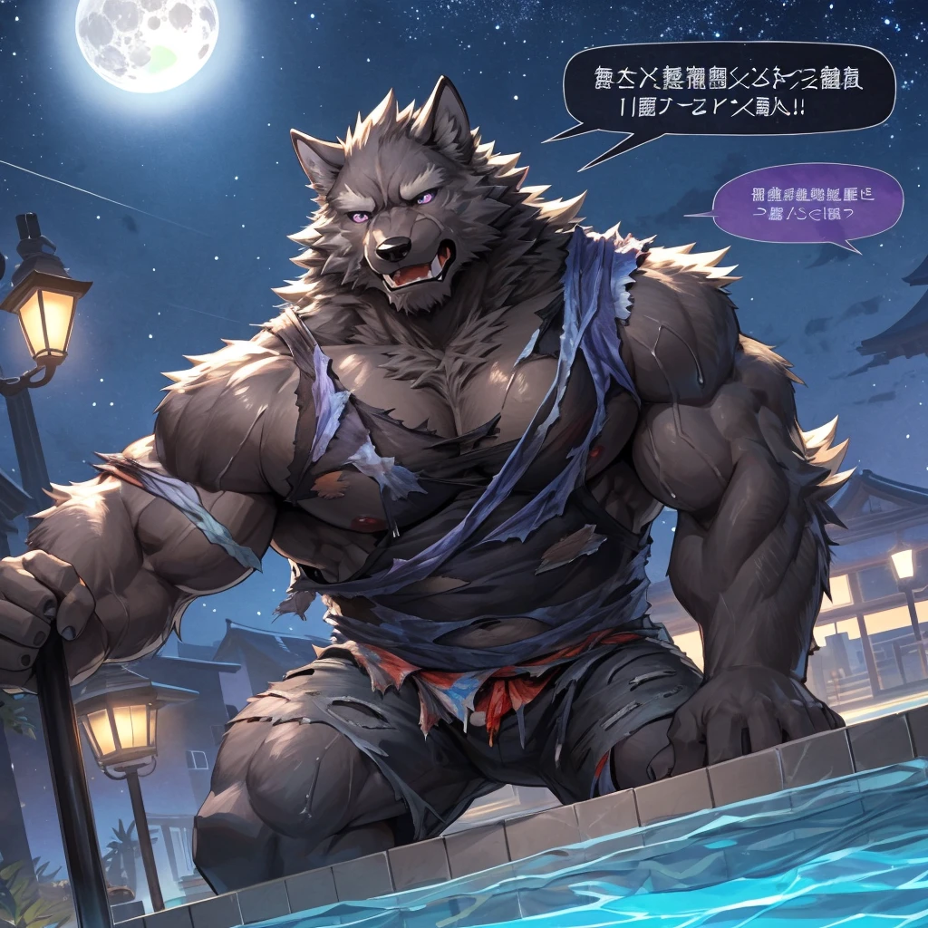 masterpiece,high quality,anime, ultra detailed
, Ripping off one's clothes
, 毛むくじゃらの雄の黒Wolf, Wolf, great physique,Strong arms, manly
, Black tank top, Clothes that cling to muscles, (Tattered clothes:1.7), ((Excessive sweating))
, (look up:1.3), Painful eyes, Painful expression, Grit your teeth, (detailed eyes:1.5), ultra detailed purple pupil
, (ultra detailed black dick:1.1)
, Poolside, Night Sky, Joyful, From null-ghost,Pino Daeni, (Streetlight:1.3), (japanese speech bubble:1.2), (full moon)