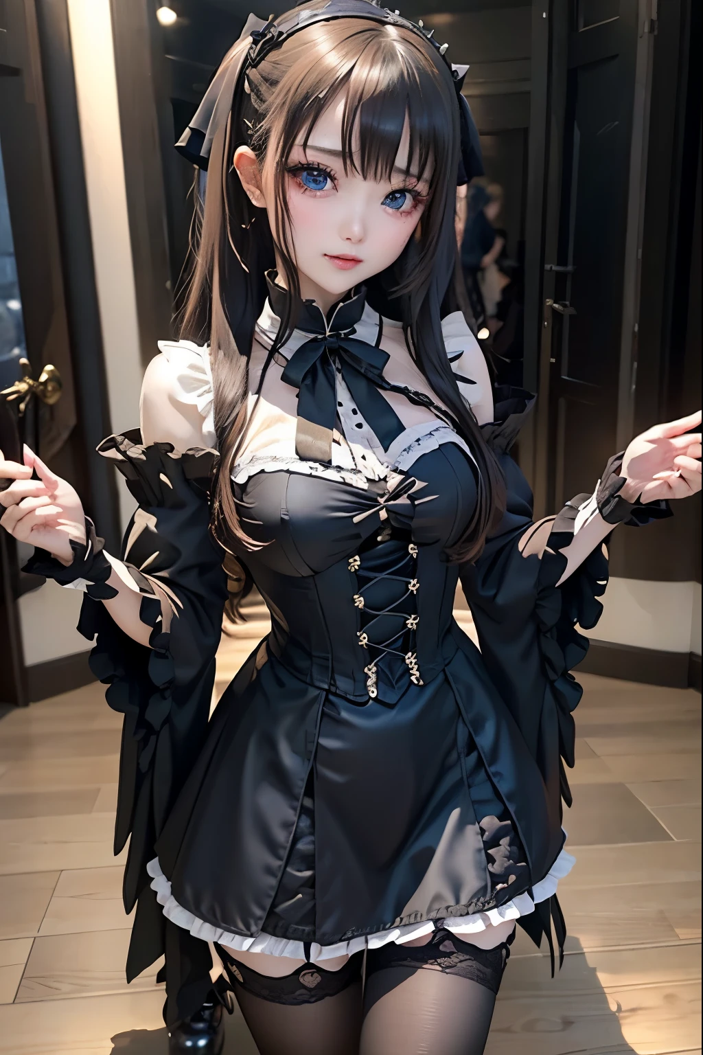 ハードDark Gothicメイク、Deep Night Sky、Horror、Black dark eyeshadow、cry、sad、Good skin radiance、Dark Gothicメイク、Dark smile、palace、The beauty of fragrance、24-years-old、Expressions of intense sexual pleasure、Embarrassed look、Dark Gothic、Obscene language、highest quality、Drunk face、紫のMaid clothes、Mysterious、Noble、sexy、Loving smile、Twin tail hair、Right blue eye, Left eye is red、Platform Heel Shoes、Heavy makeup、Gothic Lolita Clothing、A little slimmer、Silver Hair、Long Hair Straight Hair、Cute Gothic Lolita Dress、Beautiful Face、elegant features、Fascinating face、Stained glassが背景、Chest glistening with sweat、The room is dark、gothic long dress、Bell Sleeves、Wizard Sleeve、Decadent look、Sexually excited expression、Glossy thighs wet with water、Thighs that are wet and shiny with oil、Background of a room full of roses、sad表情、The embroidery is pink、The dress has pink embroidery、Thigh-high socks、Knee-high socks、Gentle expression、Dark black eyeshadow、Stained glassと薔薇背景、Female Duo、Female couple、dark church background、Stained glass、Black metal world、Dark Castle、Dark Room、Slender body、upright、walk、Are standing、gothic long dresaid clothes、Victorian dresses、Her thighs glisten with sweat、My body is wet and shiny、Lots of glitter on the thighs、sweating、My thighs are sticky from sweating、Sweat glistens on the thighs, The whole body is sweaty and shiny、Quite sweaty、My thighs are sweaty、My thighs are so wet、My thighs are shining with sweat、A lot of sweat glistens all over the body、The thighs are the best、Thighs are glamorous、Small breasts、Playing guitar、Singing while playing the guitar、les paul guitar、Holding a guitar、Playing in a band、Playing guitar chords、Practicing guitar、Mike stand、Embodying the guitar、Decorate your guitar、