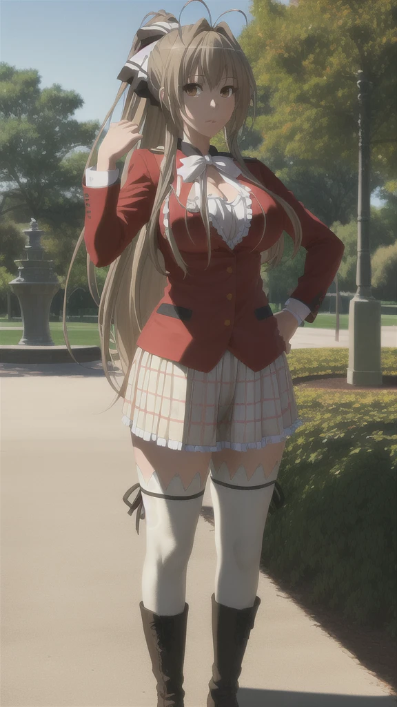 1 chica, Sento Isuzu, uniforme-isuzu, solo, de pie, feliz, parque de atracciones,   (ultra high resolution,mejor calidad), professional lighting, physically based rendering, high resolution,