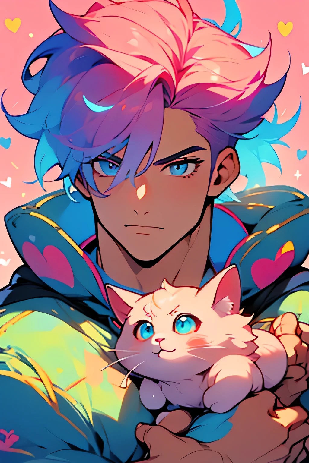 Two boys, one pinkshortbhair, one brown long-haired . Portraits,{heart effects},{Vivid Color},Pink background, multiple monochromatic colors,Wind,looking at viewer,pretty,{{Pink hospital room}}, {bandages},{pop syringe},short hair/ long hair,,Vivid Color,Beautiful, detailed eyes, jewel-like eyes, colorful eyes, sparkling eyes,{{{Youth}}},Good looking guy,{{{boy}}},{Top quality},{{Colorful mass pills}},{{{colorful mass capsule pills}}},moe sleeves,hoodie,hairpin,rabbit,pink effect,purple cross,pink heart,stuffed cat,pink hair,top quality,CG,High Resolution,Illustration,Beautiful detailed eyes,looking at viewer,finely drawn, {Art Book}, {{Vivid Color}},Long lashes, lots of lashes,{{Face close-up}},leaning to the side,{{{Male}}},mysterious,night,{young men},{{adult men}},{{{sanpaku eyes}}}, {{{scornful eyes}}},{{{He's handsome}}}, {{Beautiful young man}},{{{{Good looking guy}}}}, Colorful, Beautiful, detailed eyes, jewel-like eyes,colorful eyes, sparkling eyes,{{{{{boy}}}}},Wind,{1boy},{1 person} hyper jock, moon