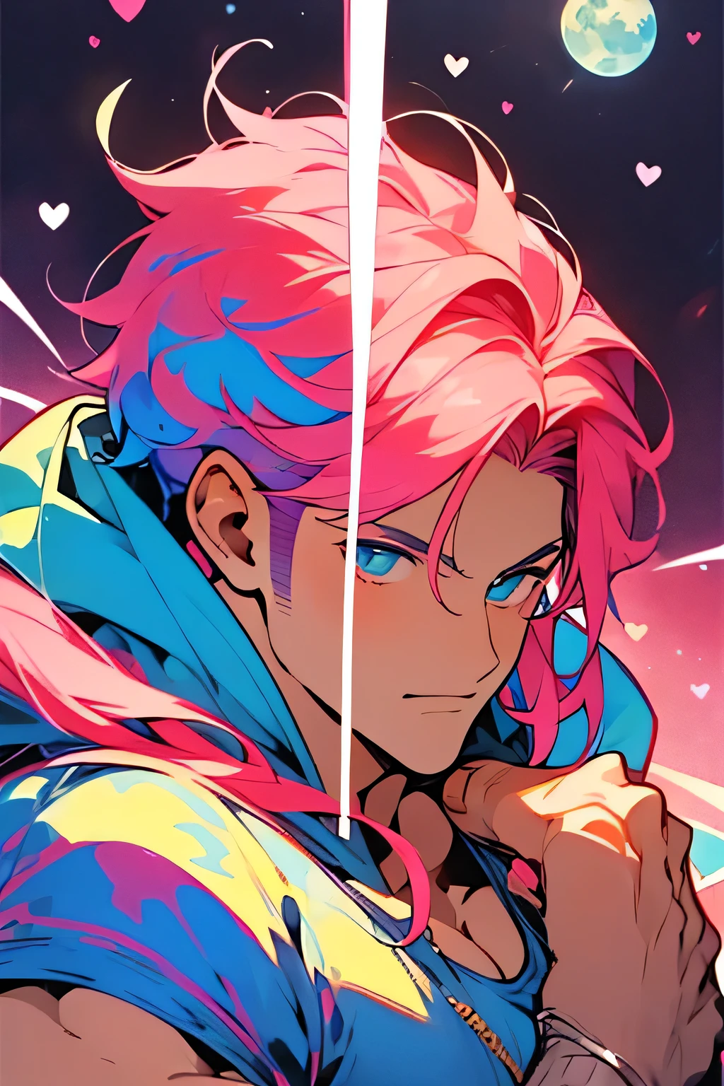 Two boys, one pinkshortbhair, one brown long-haired . Portraits,{heart effects},{Vivid Color},Pink background, multiple monochromatic colors,Wind,looking at viewer,pretty,{{Pink hospital room}}, {bandages},{pop syringe},short hair/ long hair,,Vivid Color,Beautiful, detailed eyes, jewel-like eyes, colorful eyes, sparkling eyes,{{{Youth}}},Good looking guy,{{{boy}}},{Top quality},{{Colorful mass pills}},{{{colorful mass capsule pills}}},moe sleeves,hoodie,hairpin,rabbit,pink effect,purple cross,pink heart,stuffed cat,pink hair,top quality,CG,High Resolution,Illustration,Beautiful detailed eyes,looking at viewer,finely drawn, {Art Book}, {{Vivid Color}},Long lashes, lots of lashes,{{Face close-up}},leaning to the side,{{{Male}}},mysterious,night,{young men},{{adult men}},{{{sanpaku eyes}}}, {{{scornful eyes}}},{{{He's handsome}}}, {{Beautiful young man}},{{{{Good looking guy}}}}, Colorful, Beautiful, detailed eyes, jewel-like eyes,colorful eyes, sparkling eyes,{{{{{boy}}}}},Wind,{1boy},{1 person} hyper jock, moon