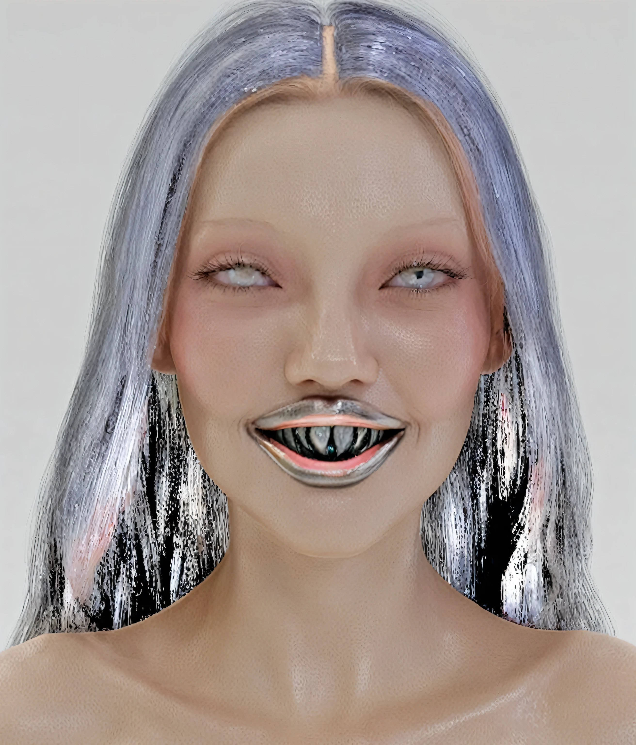 Woman with strange 3d plastic skin texture