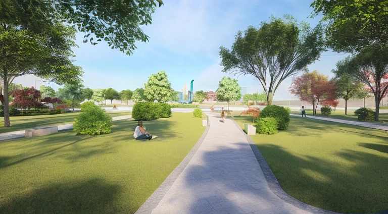 There is a man sitting on a park bench, 3d rendering, 3d rendering, Park in the background, 高度详细的 3d rendering, 高度详细的 3d rendering, Detailed rendering, photoRealistic renderinging, Realistic rendering, Highly detailed rendering, Realistic renderinging, Park View, very Realistic rendering, CG Rendering, 高品质 3d rendering, 高品质 3d rendering