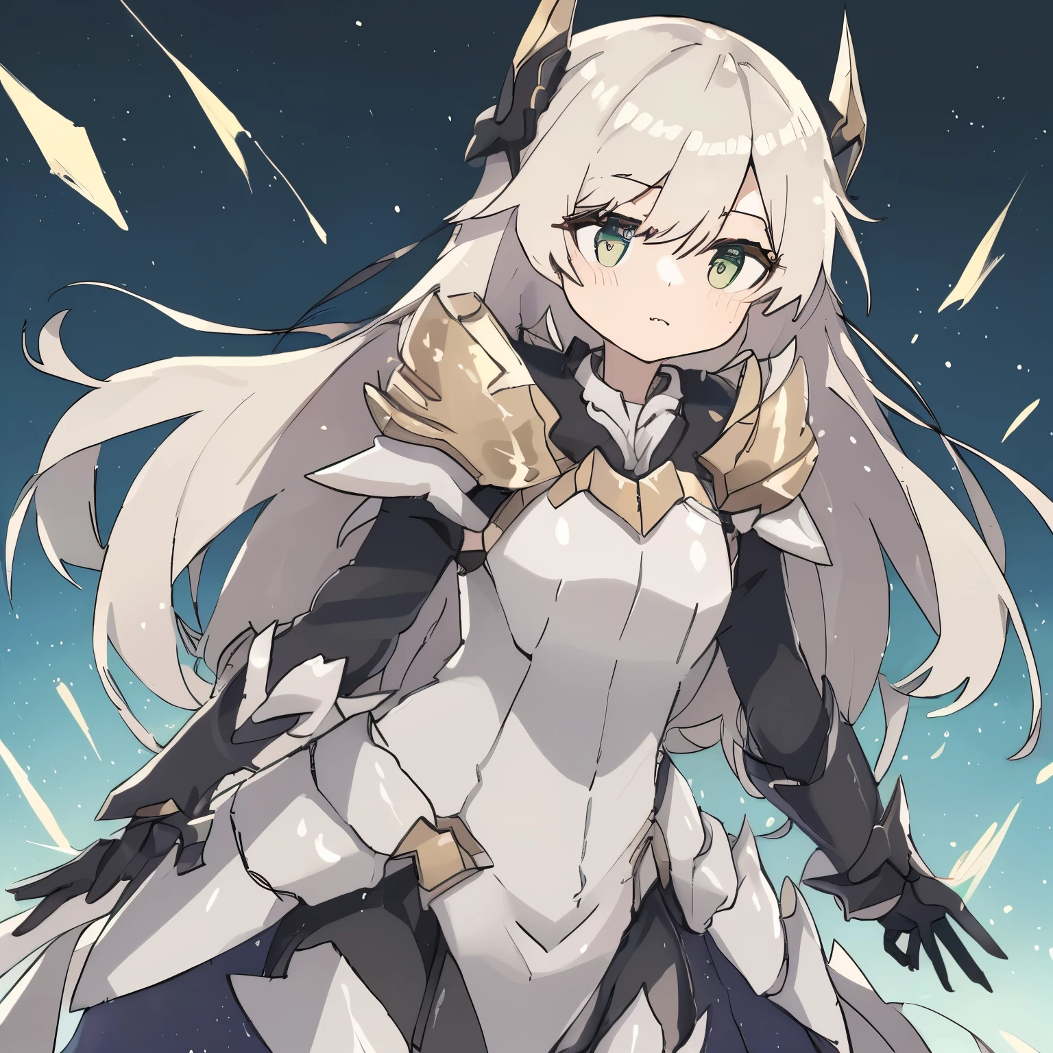 anime, waifu, exceptional, best aesthetic, new, newest, best quality, masterpiece, BREAK Cute 1girl, shiny black armor, white long hair, absurdres, solo