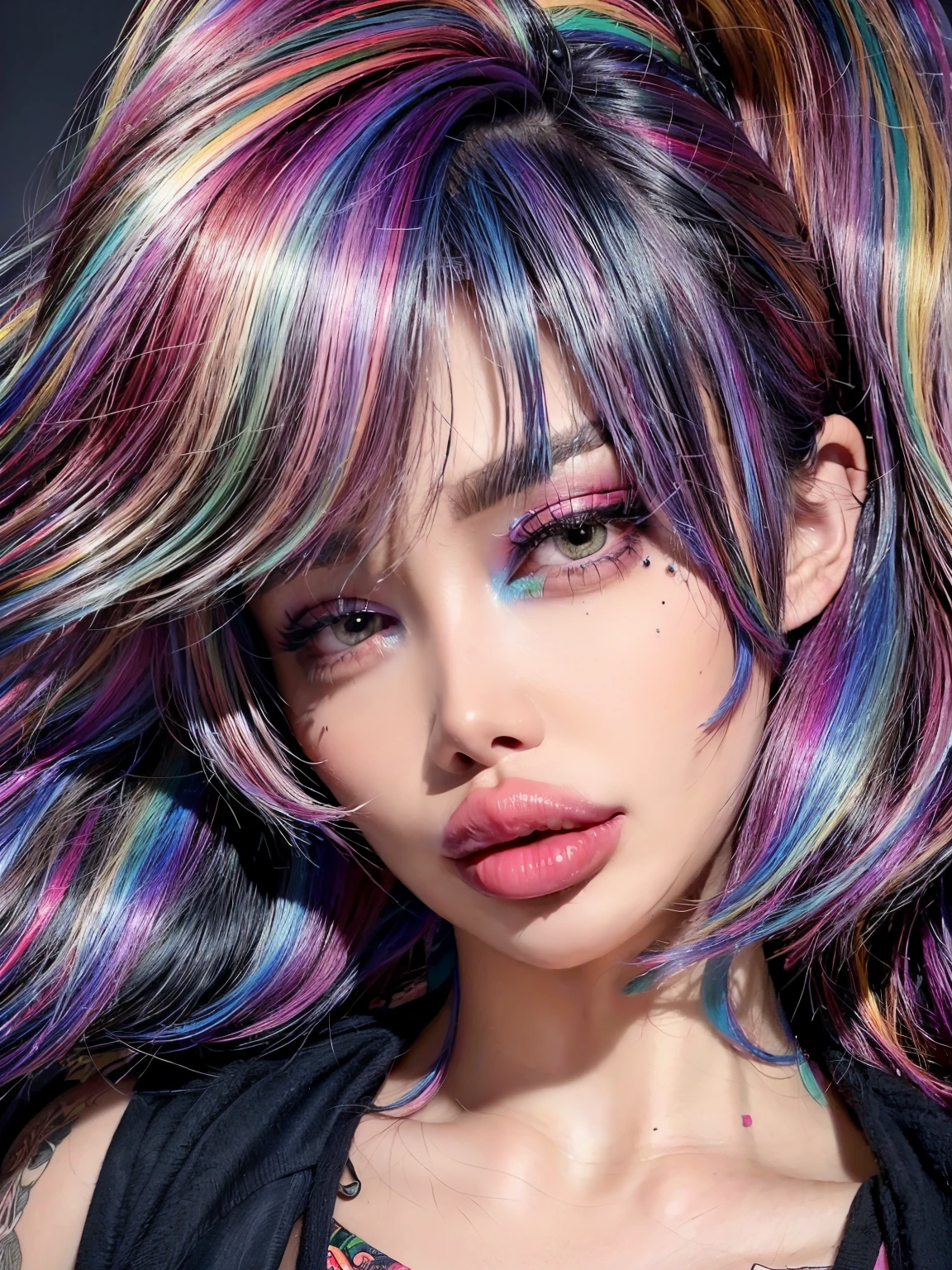 <lora:chain_leash_v0.6:1> 1girl, collar, chain leash, (wavy rainbow hair:1.2),smile, pale skin, (detailed face:1.2), (photorealistic:1.5), (masterpiece:1.2), (best quality:1.2),,pale skin,blue eyes a,narrow waist, petite small tits, ,very skinny,red lips,nude,
nsfw, <lora:more_details:0.8>,<lora:OC:0.4>,