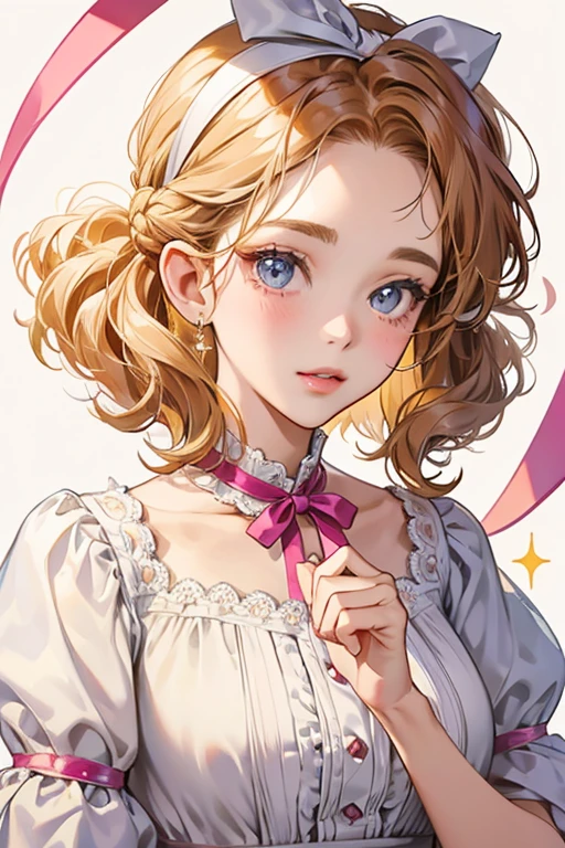 Daisy is a girl with curly hair tied up with a ribbon. She loves sweet. SPARKLE; GLITTER