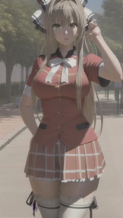 1 chica, Sento Isuzu, uniforme-isuzu, solo, de pie, feliz, parque de atracciones,   (ultra high resolution,mejor calidad), (8K, mejor calidad, obra maestra:1.2), professional lighting, 
