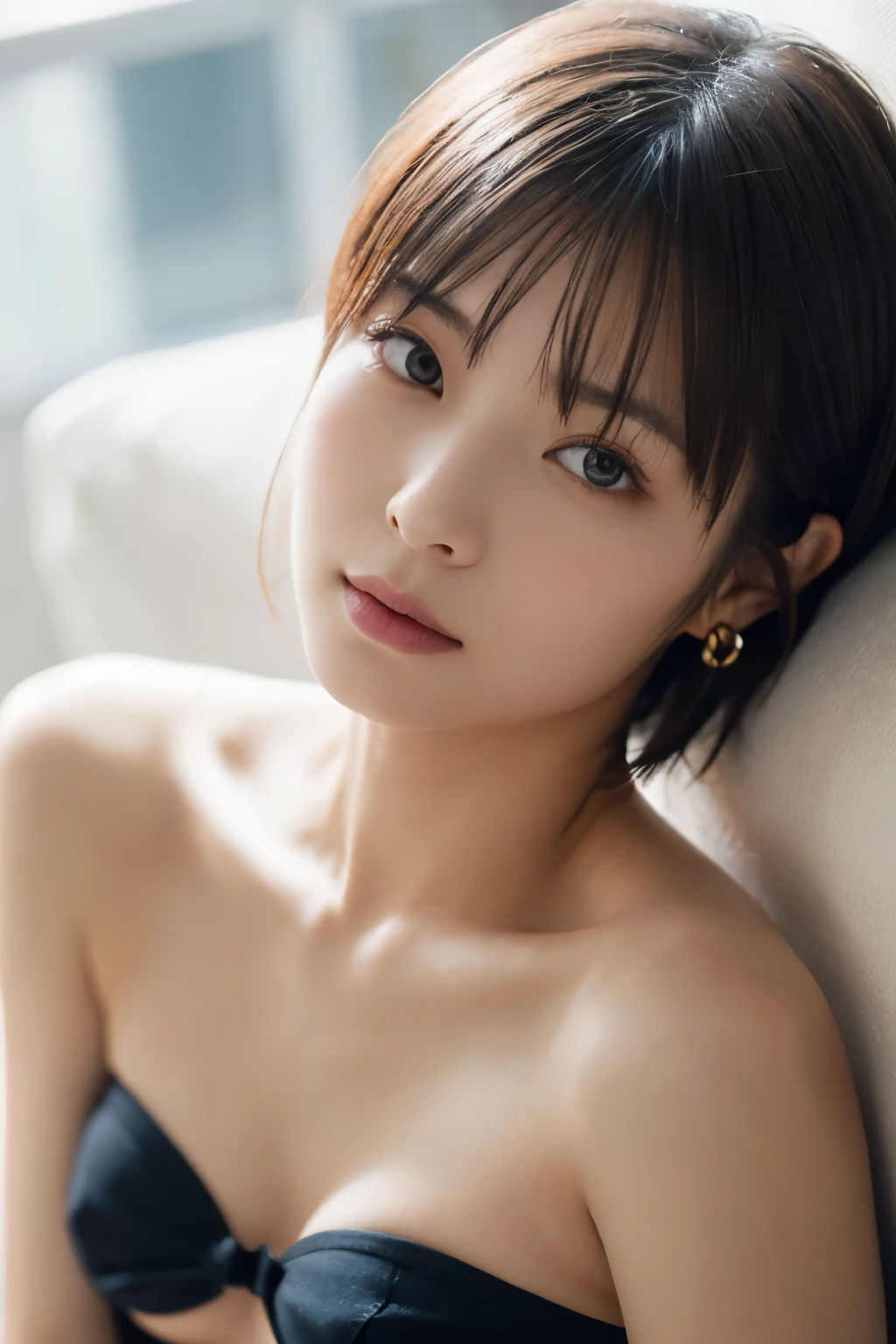 1 girl, (Strapless camisole:1.5), (Looking into the camera)、Beautiful Japanese actresses, ((Small, flat chest:1.5))、Photogenic, ((Close-up of face:1.5))、Yukihime, Long eyelashes, Snowflake Earrings,Strapless camisole、
(RAW Photos, highest quality), (reality, reality的:1.4), (Flying debris),
Beautiful details, Beautiful lip detail, Highly detailed eyes and face,
BREAK is perfect anatomy, The whole body is thin, Small breasts, (short hair:1.3), Angel'smile,
Crystal Skin, Wake up, Capture the light