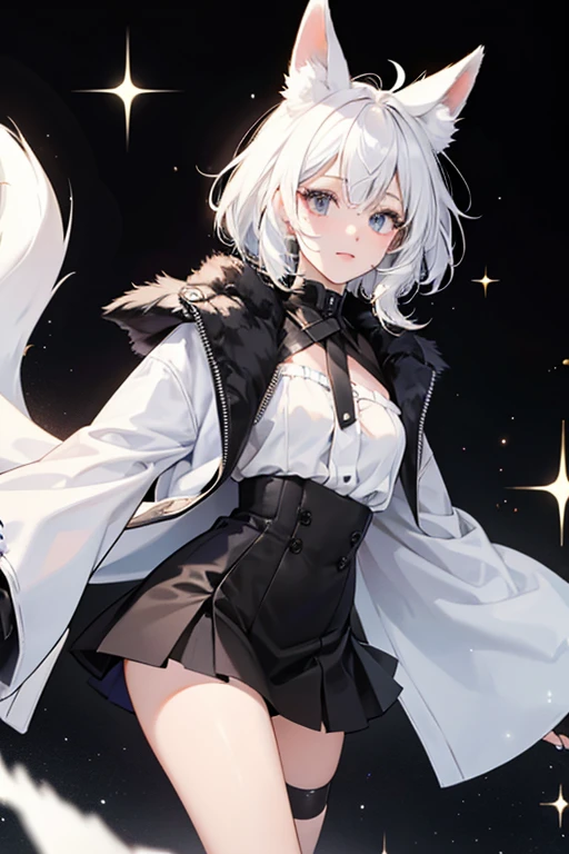 She has a fluffy white coat with black ears and black legs. Her black eyes are as sparkly as her personality. SPARKLE; GLITTER