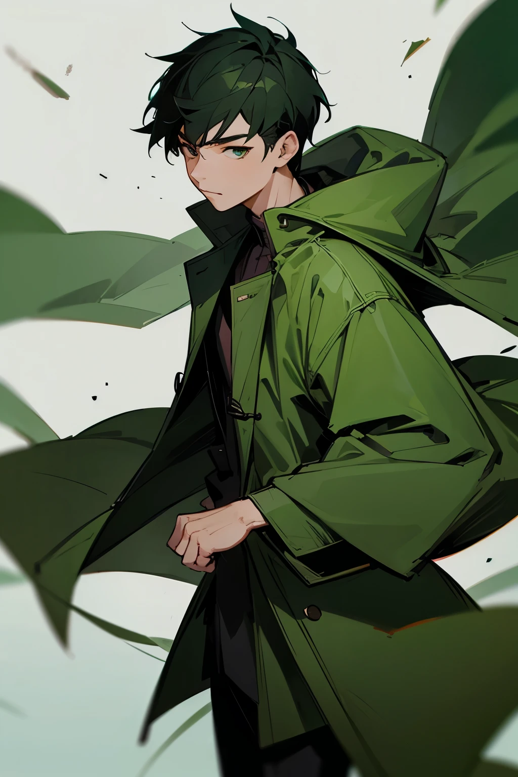 An Asian in a green coat