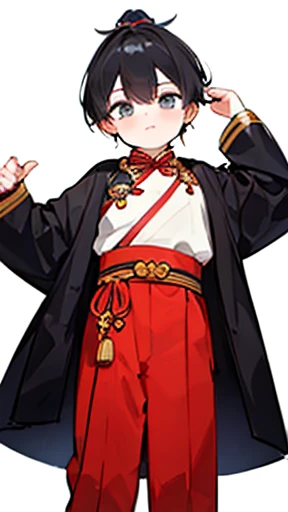 Three Kingdoms、Boy in ancient Chinese costume、Intelligent boy、Looking into the camera、There is a topknot on the head、Long sleeve、Hanfu、Black Hair、Standing and posing with arms crossed、part your bangs in the middle