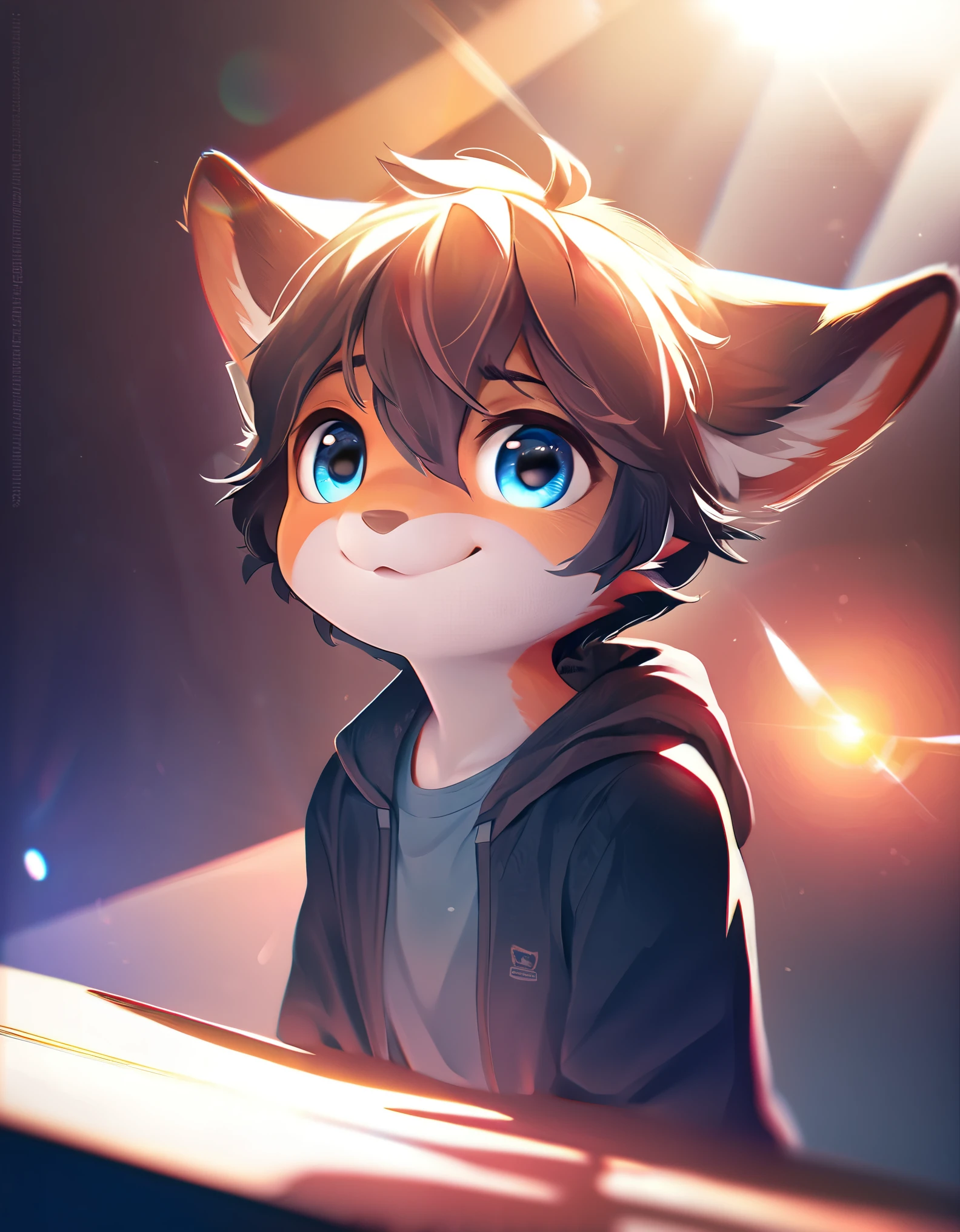 highres, top quality, best quality, paid reward available, High-quality illustrations, unparalleled masterpiece(1boy,Lovely,Toddler,Casual wear,Deep)Animal ears, Facing the audience,Looking at the audience(furry anthro),absurdres, perfect anatomy, caustics, dynamic lighting, lens flare, cinematic shadow, cinematic angle,(highly detailed beautiful face and eyes)