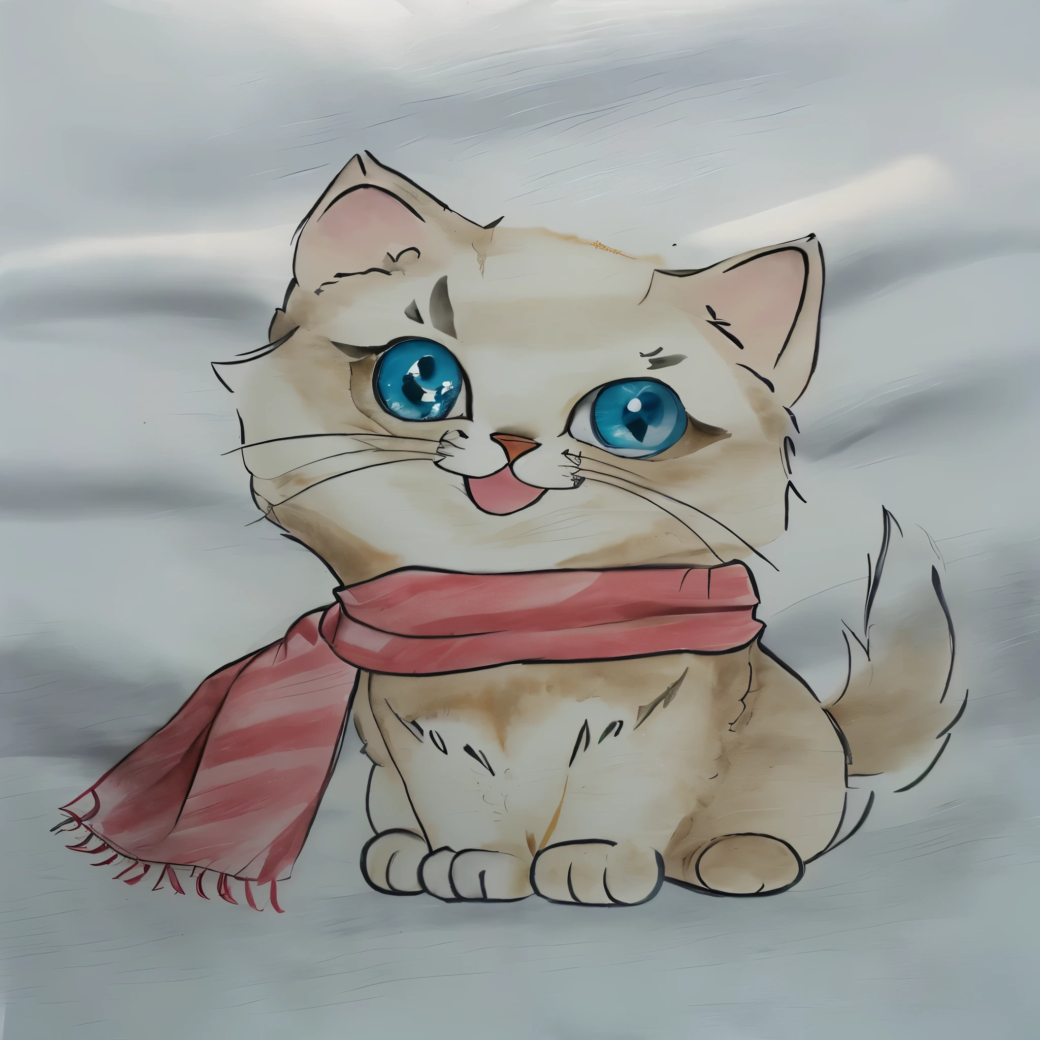 there is a drawing of a gato wearing a scarf, fluffy gato t - shirt design, gato design, em estilo cartoon, a cute gato, cute gato, gato. pintura digital, anthropomorphic gato, anthropomorphic female gato, gato detailed, anime gato, illustration of a gato, he is wearing a red scarf, kawaii gato, fofo de desenho animado