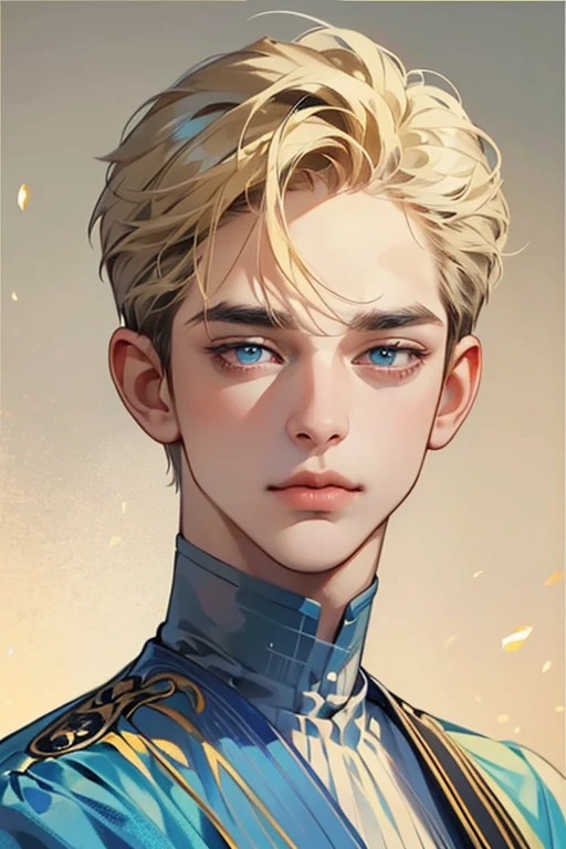 masterpiece, best quality, 1man, mature male, quiet and charming young man, 25 year old, closed mouth, portrait, extremely detailed face, closed mouth, lips nude ((blue carolina eyes)), ((short-blonde hair)), [thick eyebrows], handsome, half body, with black Turtleneck shirt, look at camera, 