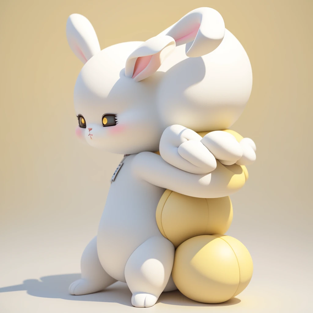 Cute rabbit, ((Smooth texture)),White body,Sitting on the floor, 3D, c4d, mixer, Octane Rendering, Simple Background, (Yellow background:1.3), Masterpieces of pastel colors, Soft material,最high quality, Ultra-detailed, high quality, 4K