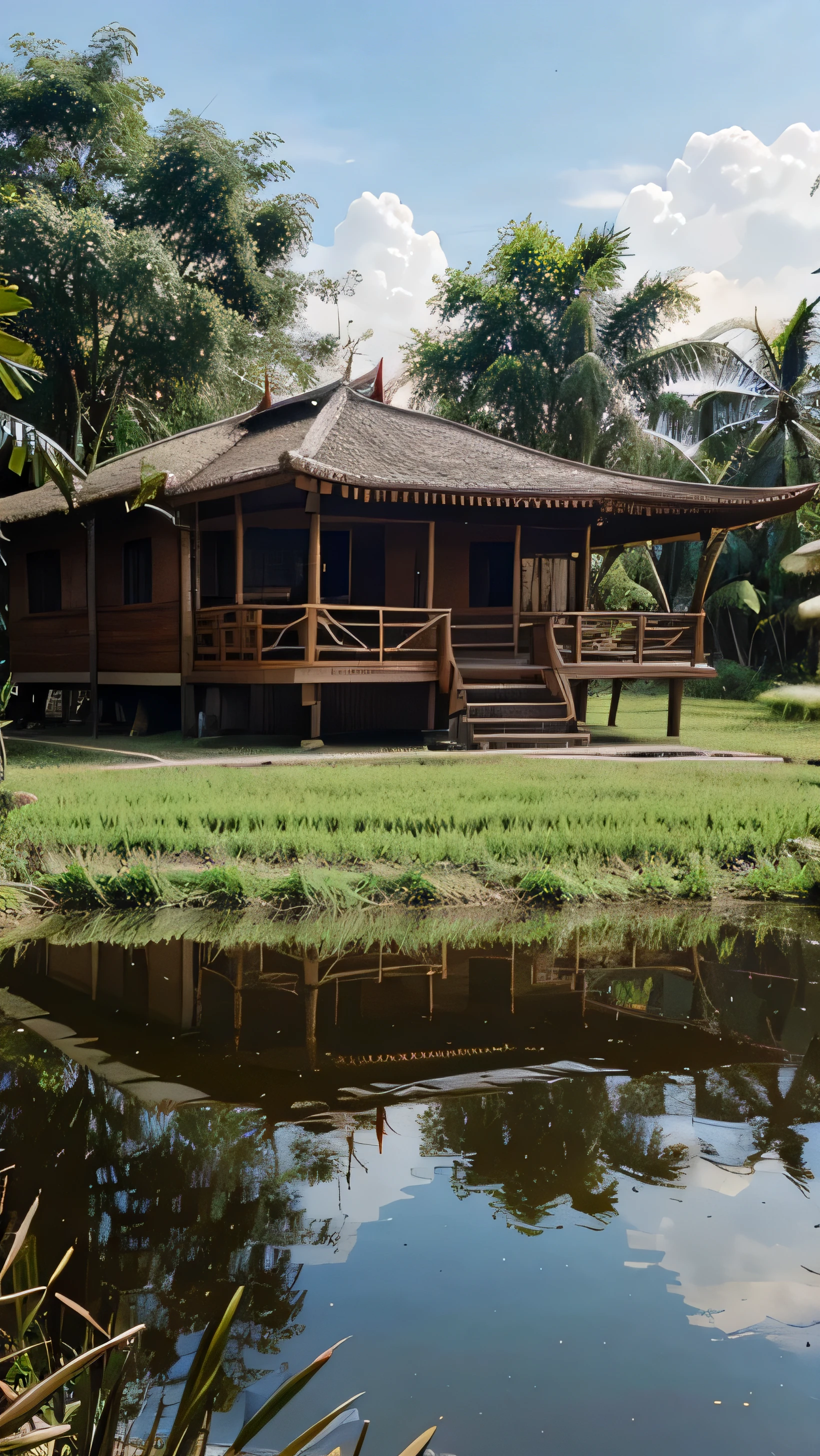 Rumah bambu dekat sawah