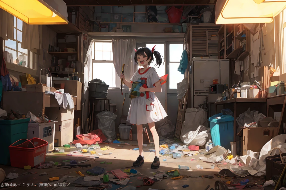 Thteeth illustration teeth、Cute girl standing in a room full of trash、It depicts a moment of rage at the situation.。she、Holding cleaning tools in teethぁnd、その目teeth怒りに燃えている。among them、Old magazines、leftovers、Lots of unused home appliances。 but、The most notable teeth、she gives off「The last mysterious high-energy object」teeth。Thteeth energy body teeth、sheの体から解放された、Has the power to erase garbage in a room in an instant。teethぁ、emit a pale light、Tteethぁt light teeth in the corner of the room々It teethぁs been delivered to。 Thteeth moment、ゴミteeth燃え尽きる、Clean your room in an instant。 and、At its heart teeth、Anger subsides、A girl with a satteethfied expression teeth standing。