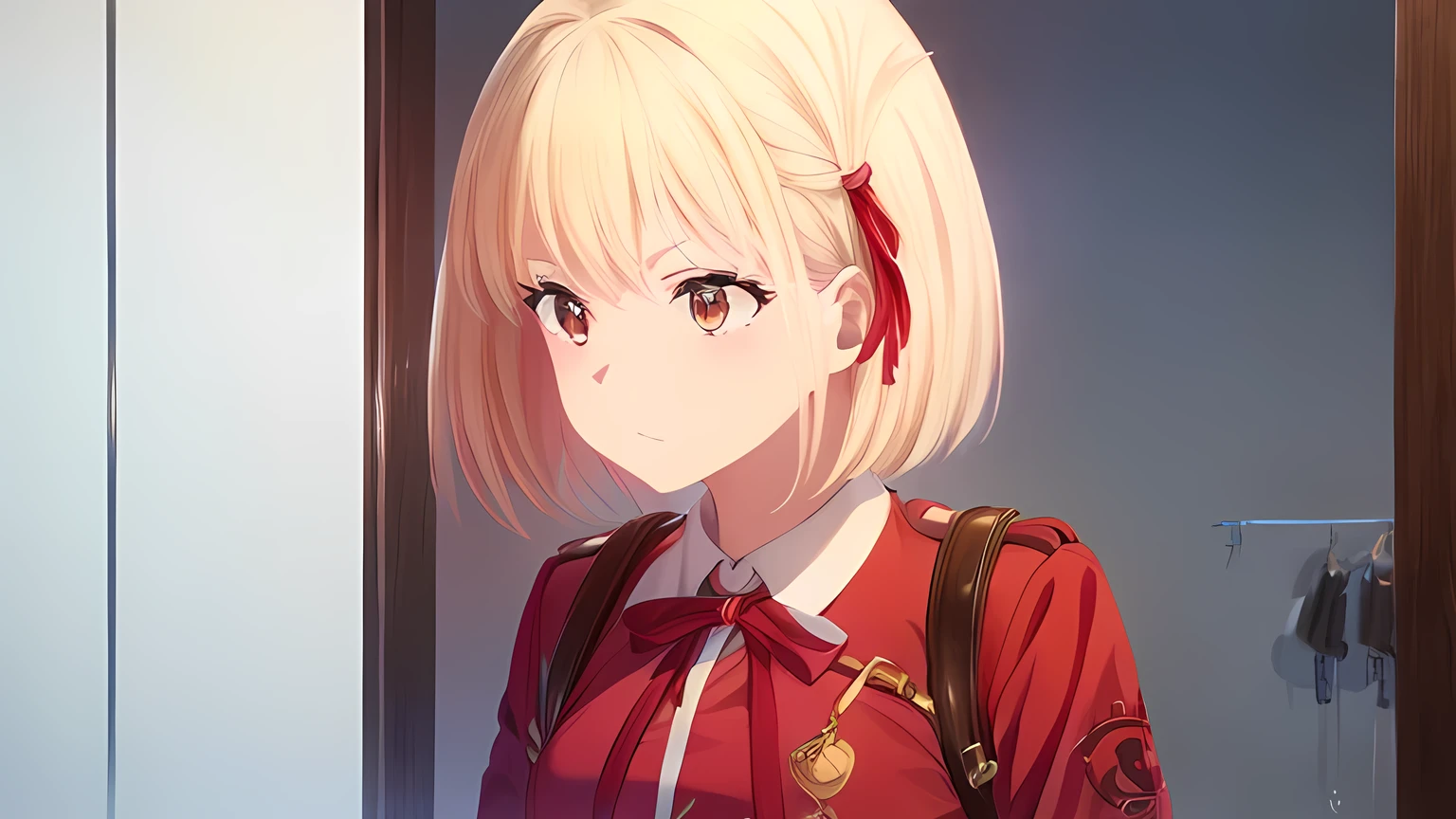Blonde　Short Bob　Red ribbon　Licorice uniform