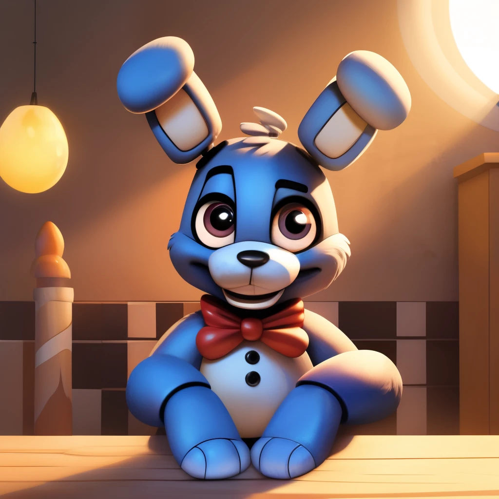 (best quality,highres:1.2), realistic, detailed illustration, Toy Bonnie from Five Nights at Freddy's, playful and vibrant colors, cute and friendly expressions, adorable and fuzzy texture, in a style for kids, with emphasis on the facial features such as big round eyes, a small button nose, and a wide smile, showcasing its charming personality, joyful and energetic pose with its feet visible, a large realistic intricate detailed penis,highly detailed veins,extremely detailed skin.