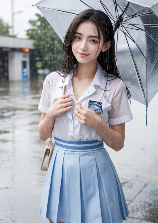 My hair got wet in the heavy rain, face and clothes soaked through. Rain-soaked through face or dripping water masterpiece、超High resolution、well done!、She has a very pretty face and is young like an idol.々Has a good figure.18-year-old Japanese female police officer、彼女は傘がないのでwhole bodyが雨で濡れている、彼女は傘がないのでwhole bodyが雨で濡れている、Gentle and cute、A gentle smile wet with rain、Police uniforms are bikini type, Show off your cleavage.、Breathe rain soaked through In the heavy rain、Walking on a city sidewalk in the daytime. large size bust、whole body、RAW Photos、Genuine、High resolution、Life、No copyright notice