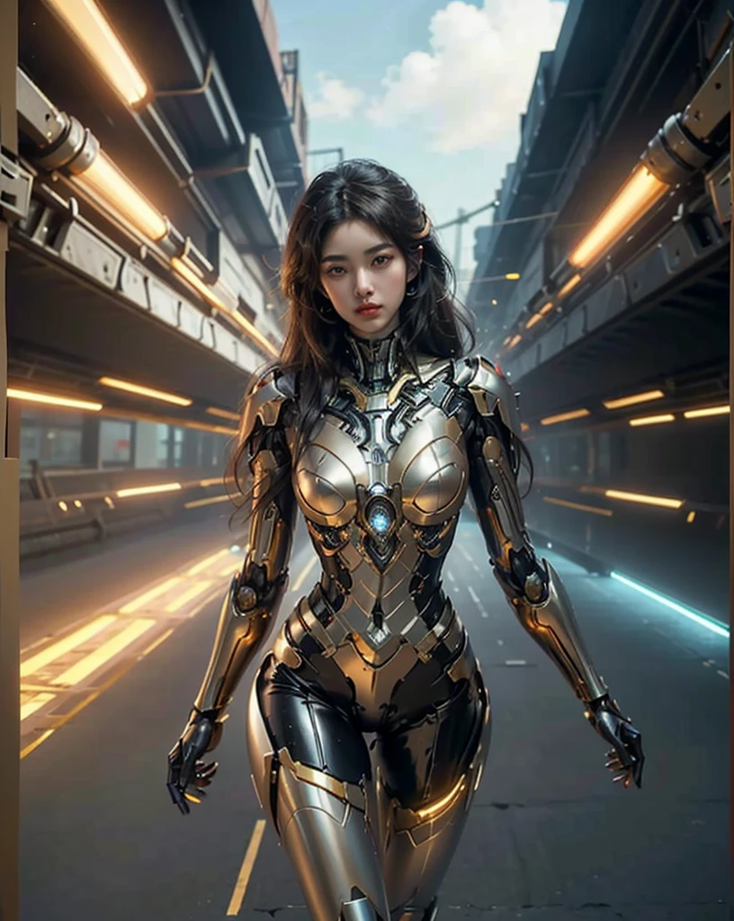 ((Obra maestra, La mejor calidad)), illustration, 8K ultra detallado, realista, Enfoque claro, Altamente detallado, Pro Lighting, Detalles de color dorado y rojo, Rainbow Color BREAK, Super Long Factory Photo,Retrofuturistic golden ciborg , microchip, ordenador, luminiscencia, Detalles intrincados, shitu-mecha, 1girl, Mecha de uso, diferentes poses,senos grandes, negro ,tetas muy grandes ,cameltoe muy grande ,full body