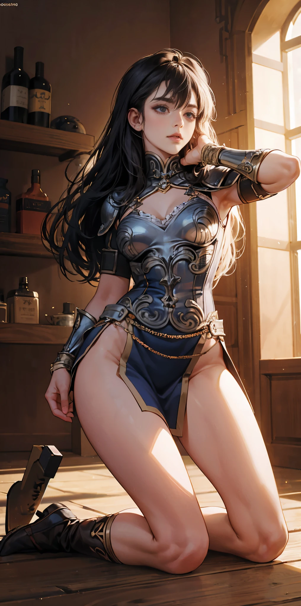 sex slave warrior gladiator, kneeling full body, 2 long legs