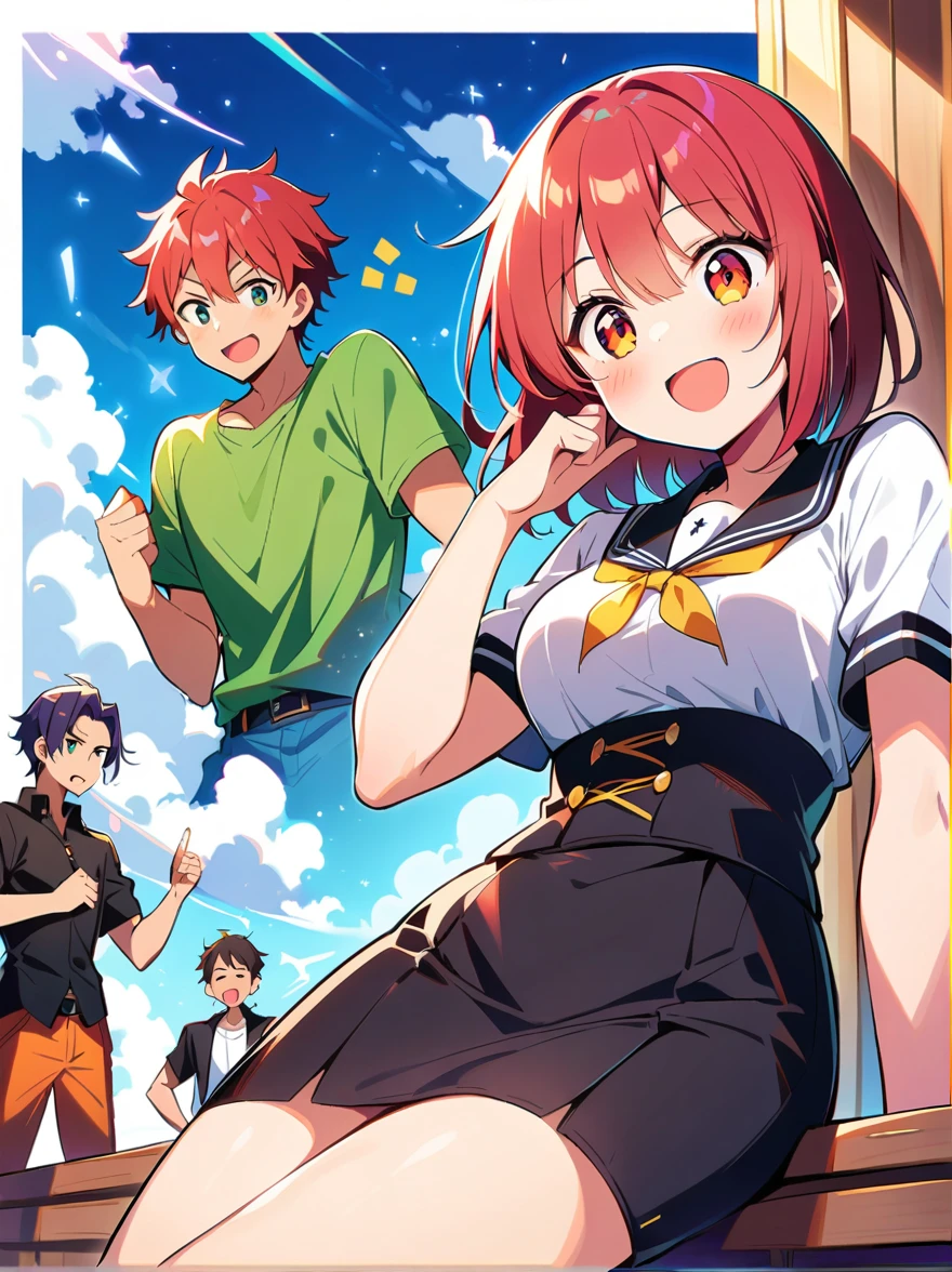 1yj1, 1girl, (((1boy))), dream, CEO&#39;s office, laptop, play games, nervous, (Vision:1.5), Anatomically correct, Bright colors, Ultra high saturation, yinji, 流行的Different world动漫，Official Anime Artwork，Official Fan Art，Official Art，Fantasy style anime，Shadow Poetry Style，detailed key anime art，Fantasy Anime Series，Different world，Headquarters Artwork，future，hero，Doujin Art Artstation, (anatomically correct:1.5)